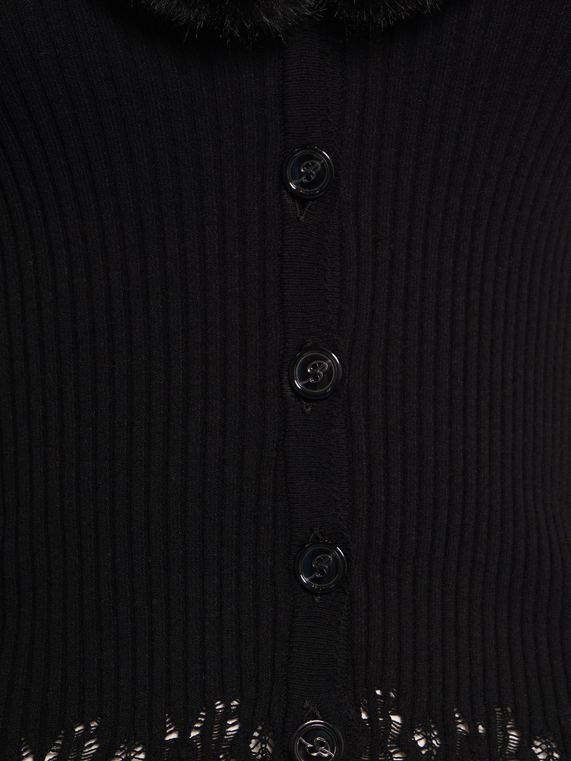 Shop Blumarine Knit Cardigan W/ Faux Fur Collar In Black