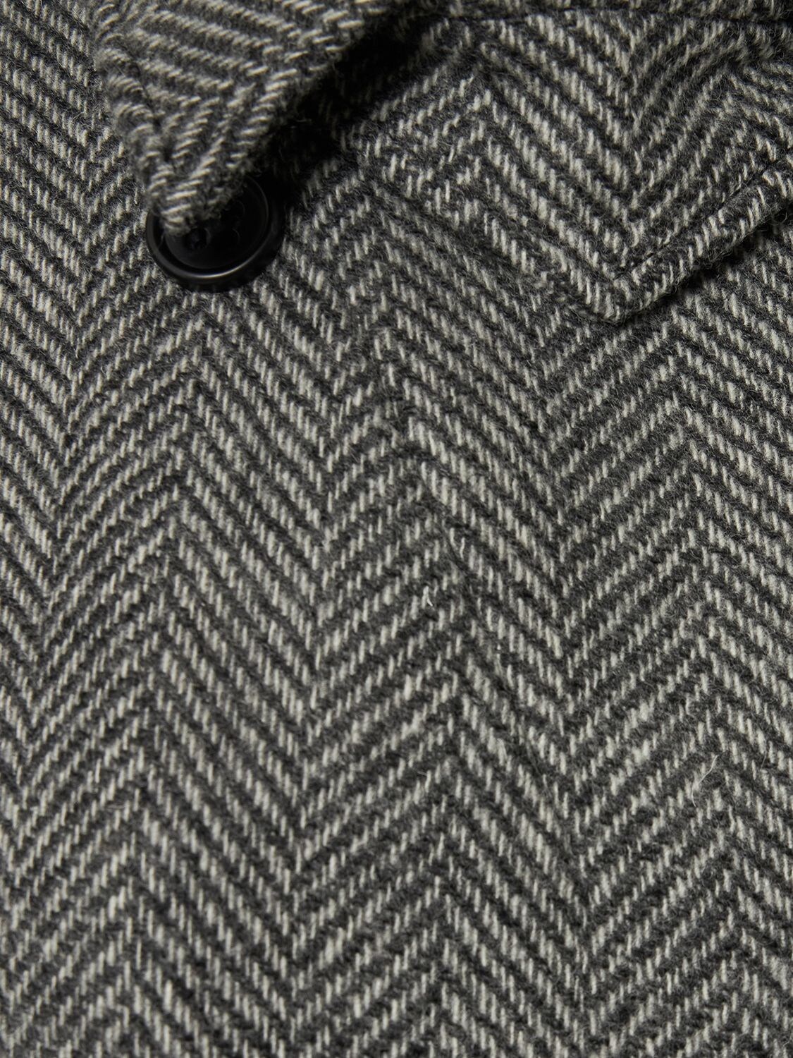 Shop Red Valentino Belted Wool Herringbone Long Coat In Grey