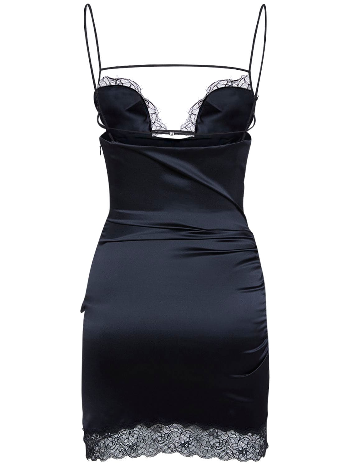 Shop Nensi Dojaka Satin & Lace Mini Dress In Black