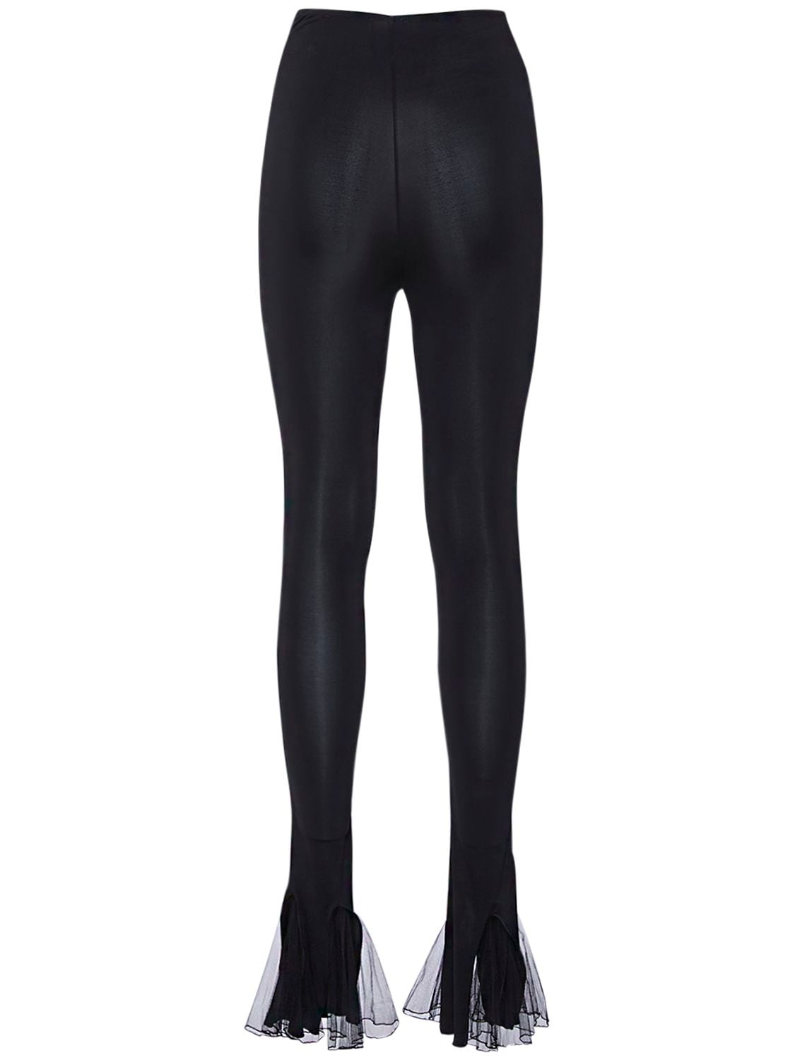 Shop Nensi Dojaka Draped High Rise Jersey Pants W/ Tulle In Black