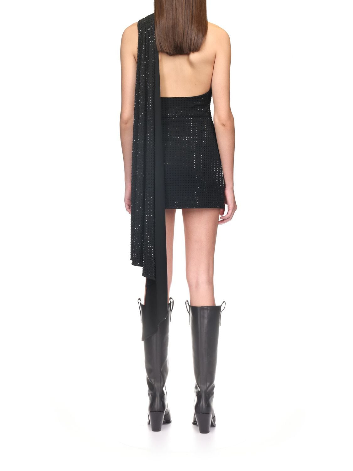 Shop David Koma Jersey Hotfix Draped Mini Dress In Black