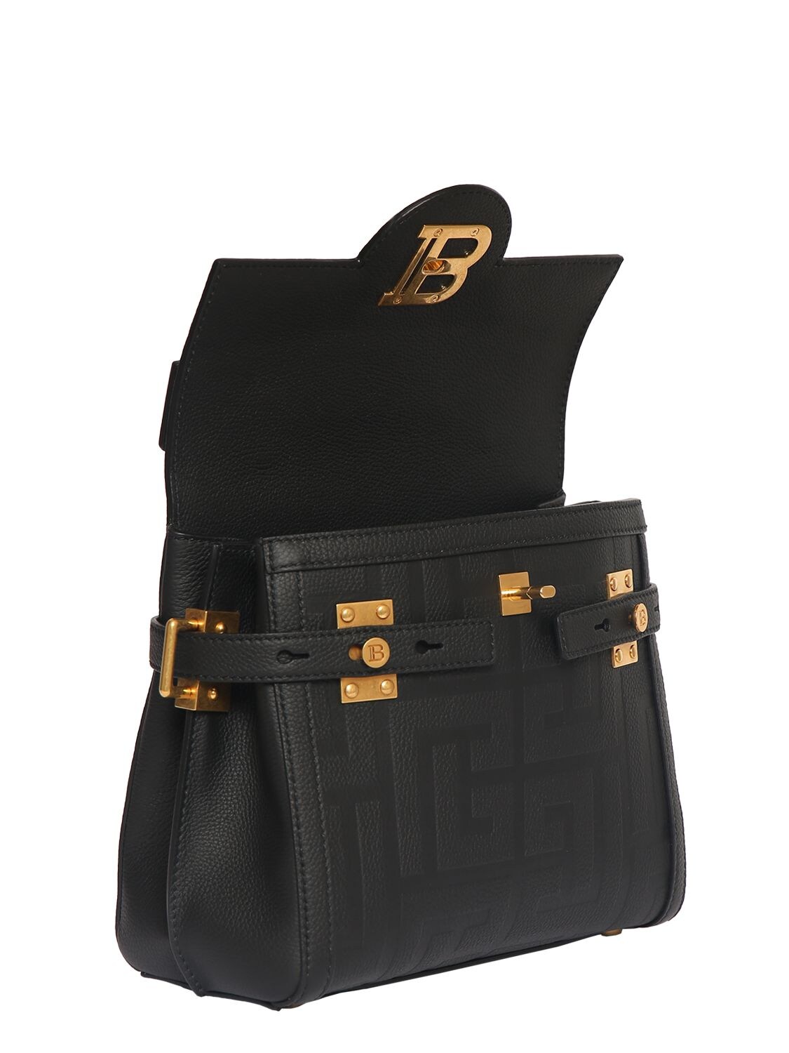 Shop Balmain Bbuzz 23 Monogram Grained Leather Bag In 0pa Noir
