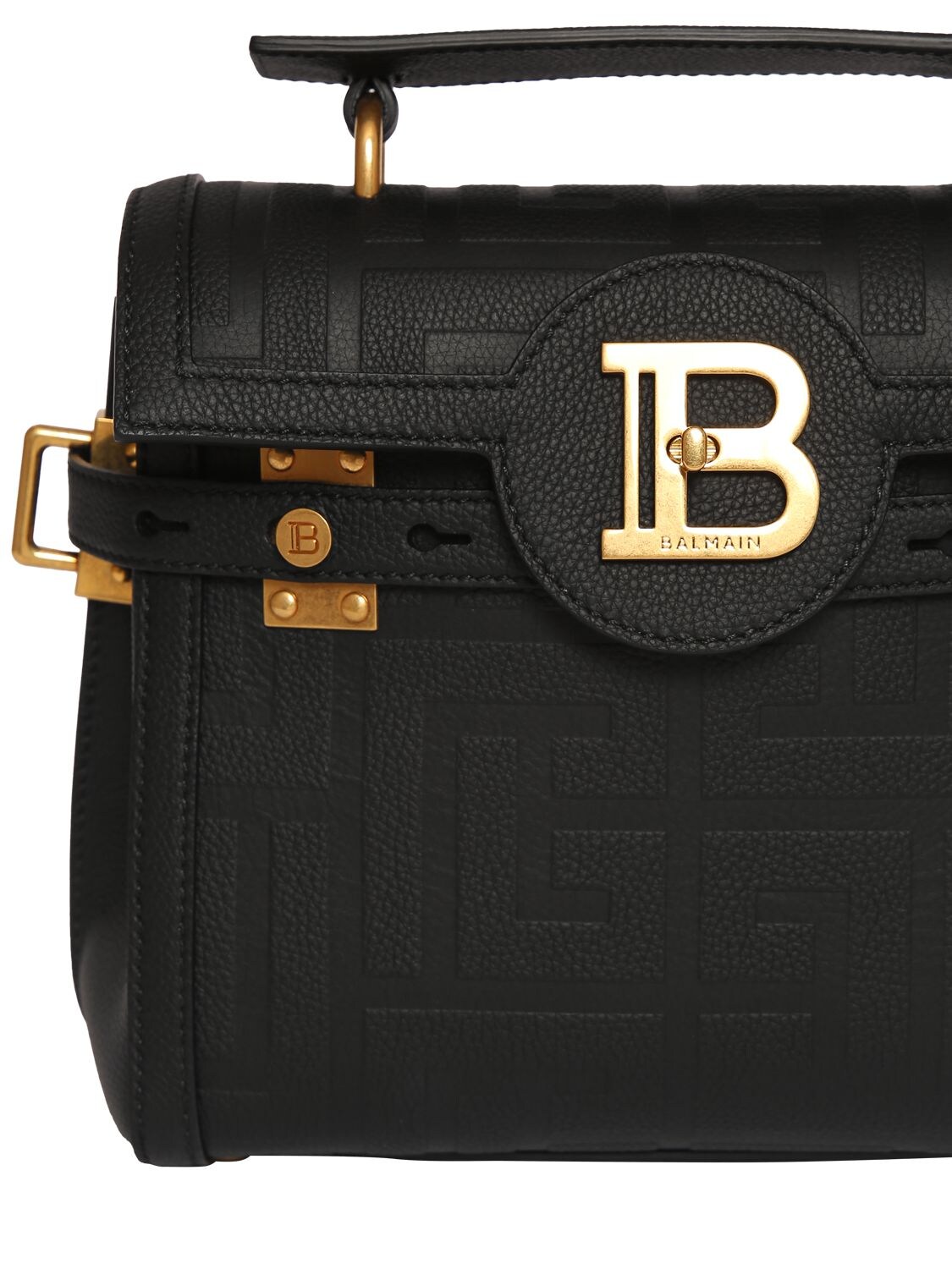 Shop Balmain Bbuzz 23 Monogram Grained Leather Bag In 0pa Noir