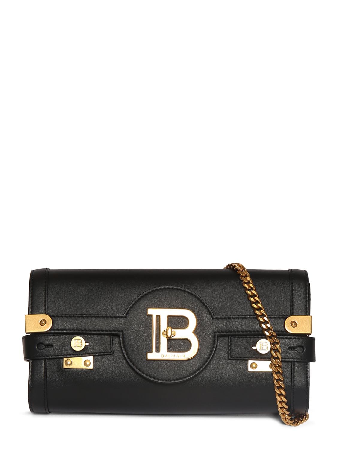 Balmain Bbuzz 23 Leather Pouch With Chain In 0pa Noir