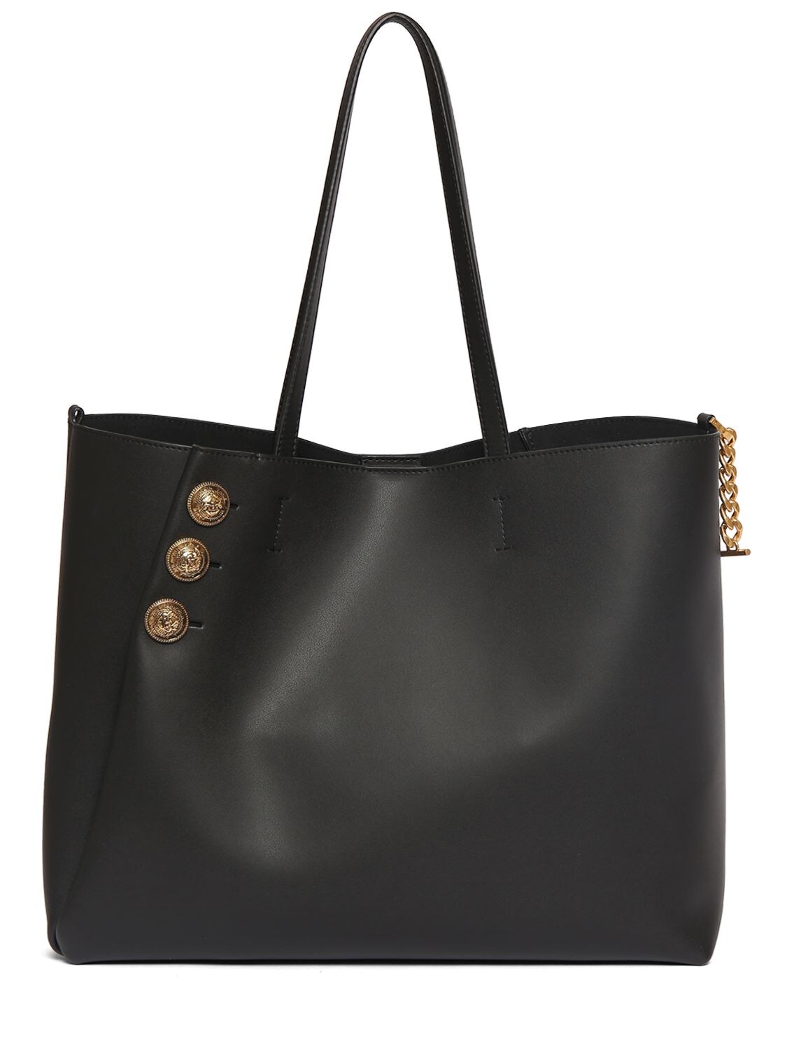 Shop Balmain Embleme Leather Tote Bag With Zip Pouch In 0pa Noir