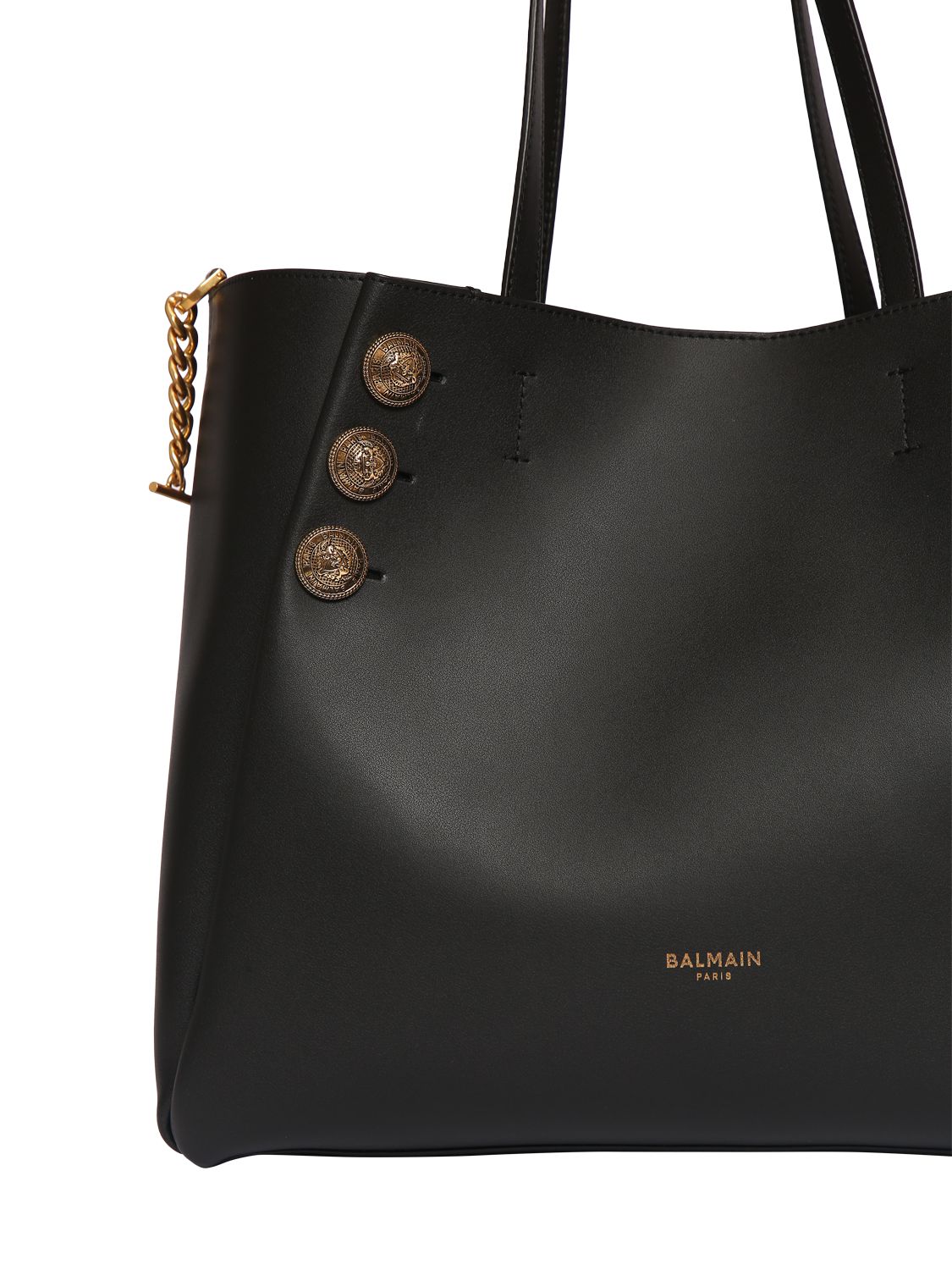 Shop Balmain Embleme Leather Tote Bag With Zip Pouch In 0pa Noir