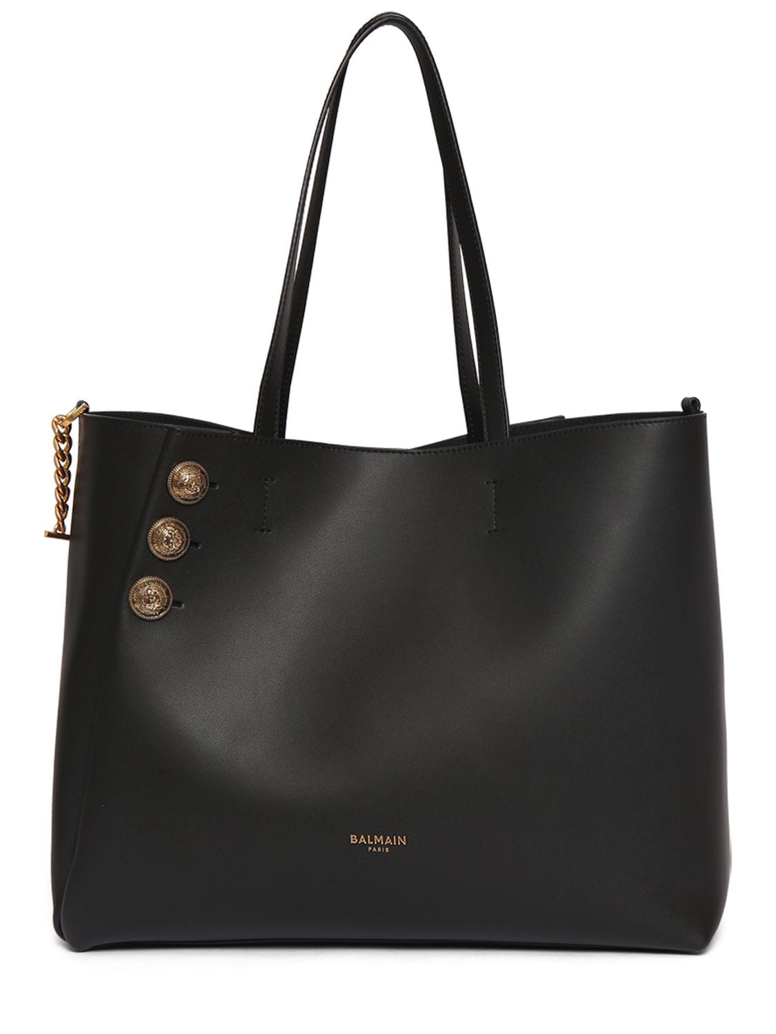 Shop Balmain Embleme Leather Tote Bag With Zip Pouch In 0pa Noir