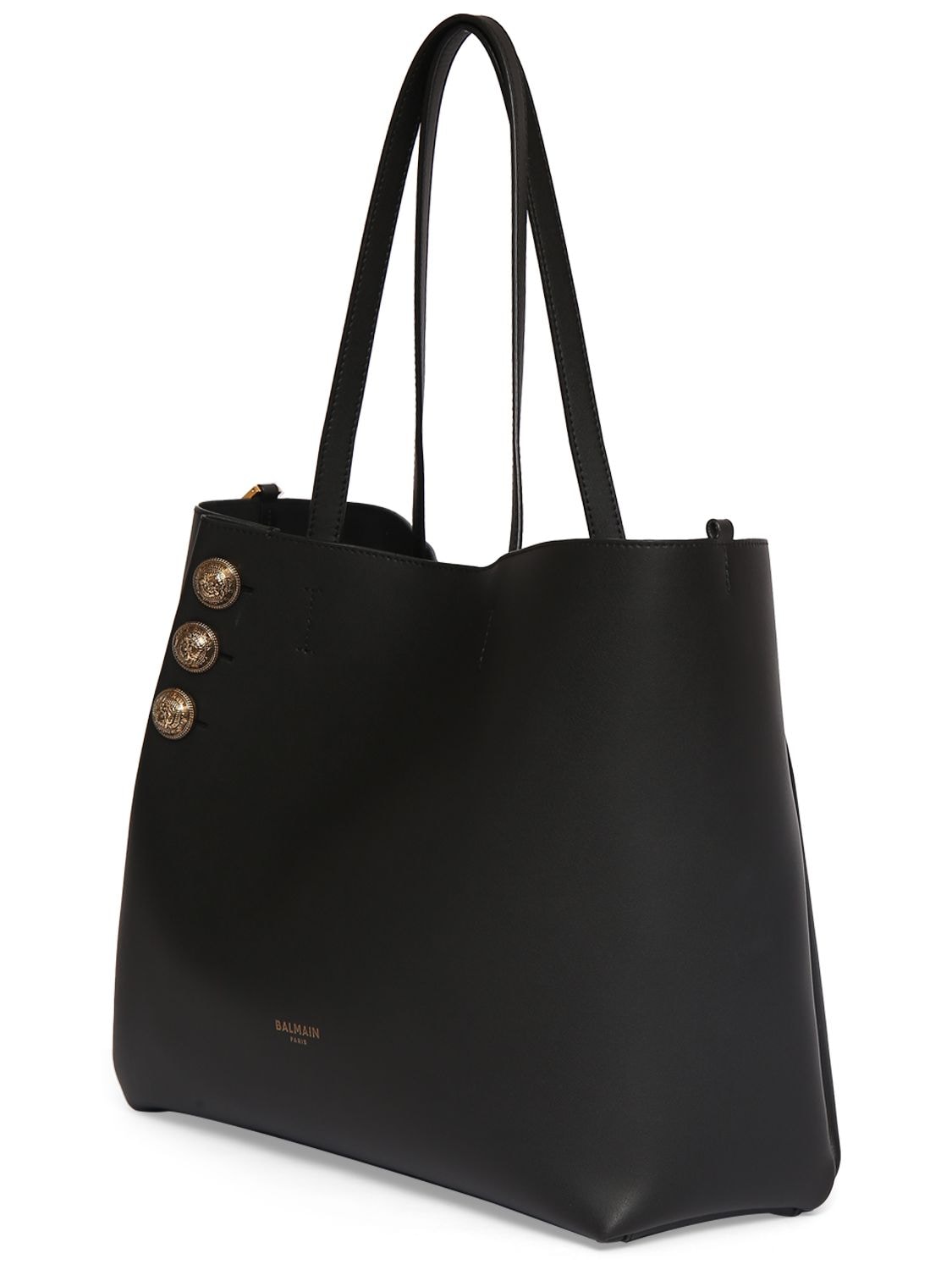 Shop Balmain Embleme Leather Tote Bag With Zip Pouch In 0pa Noir