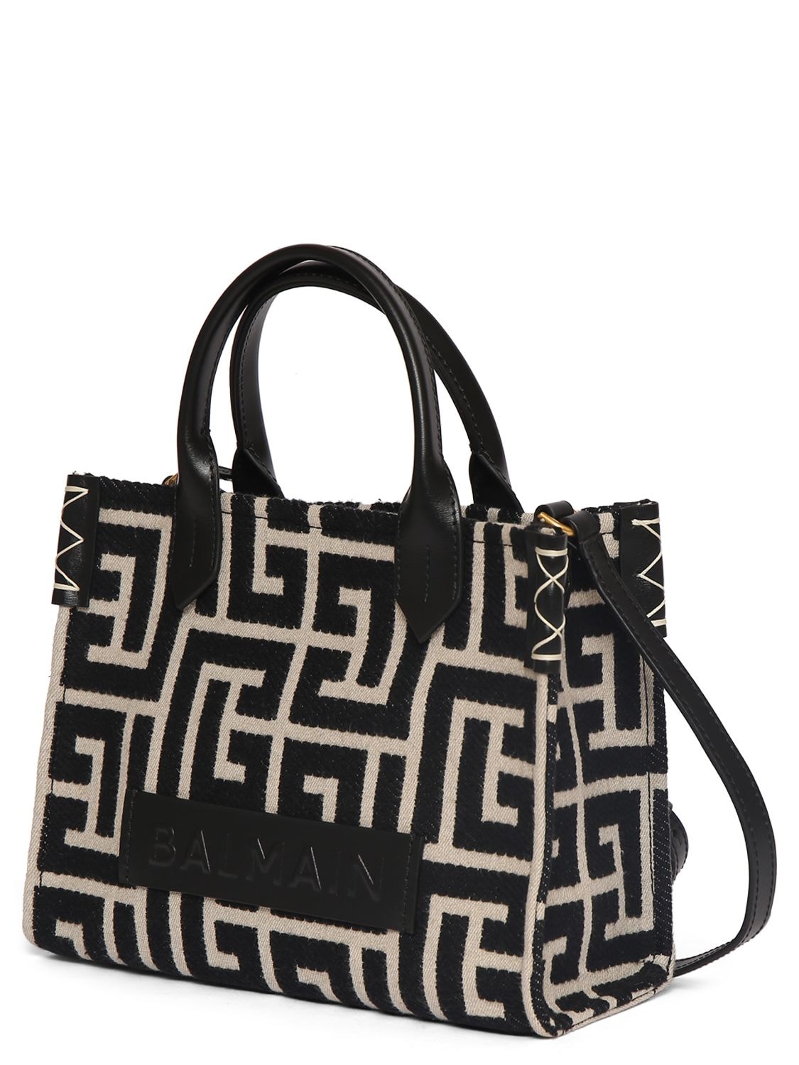 B-Army monogrammed jacquard and leather tote bag black - Women