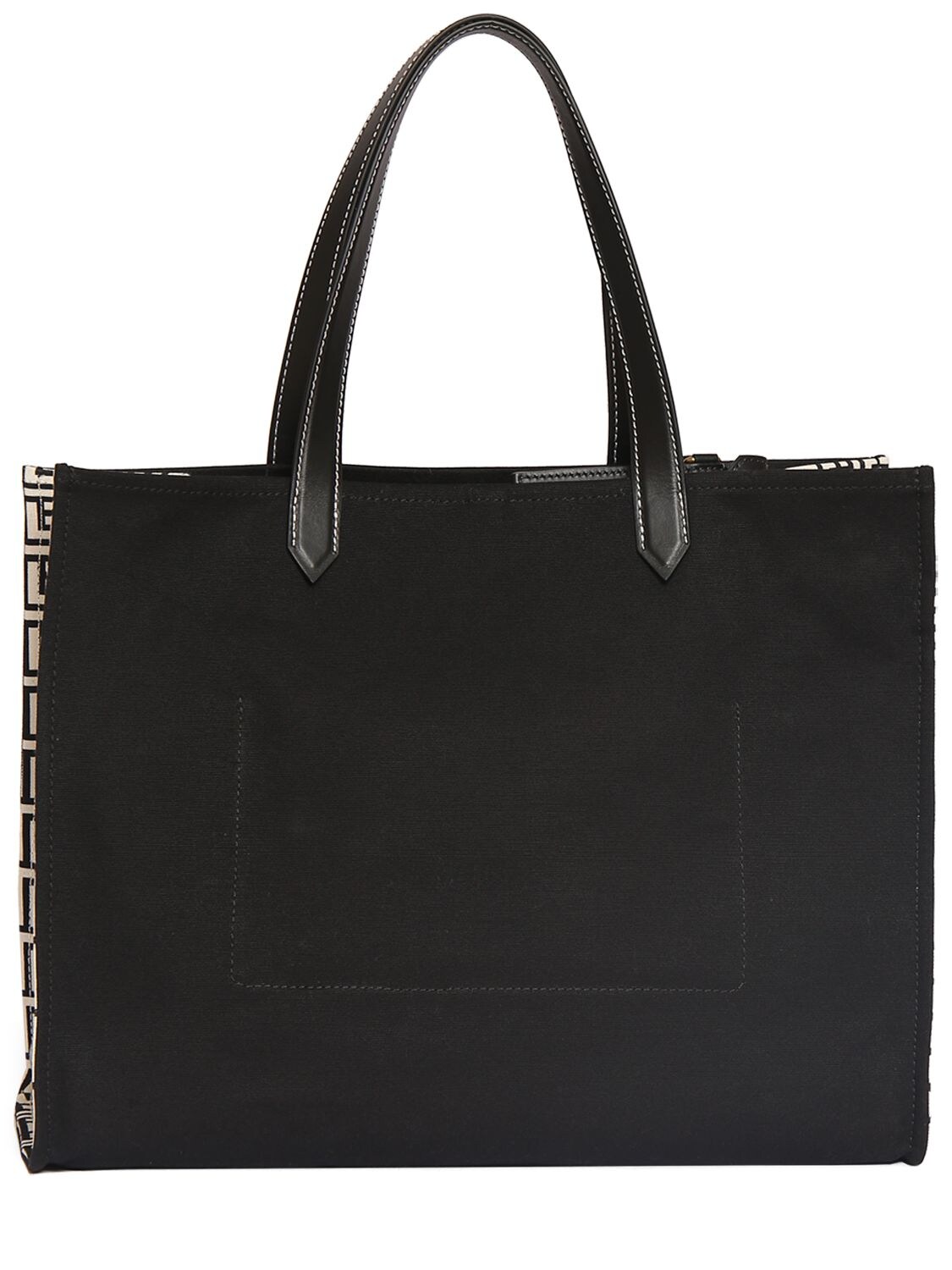 Shop Balmain B-army Monogram Canvas Tote Bag In Gfe Ivoire,noir