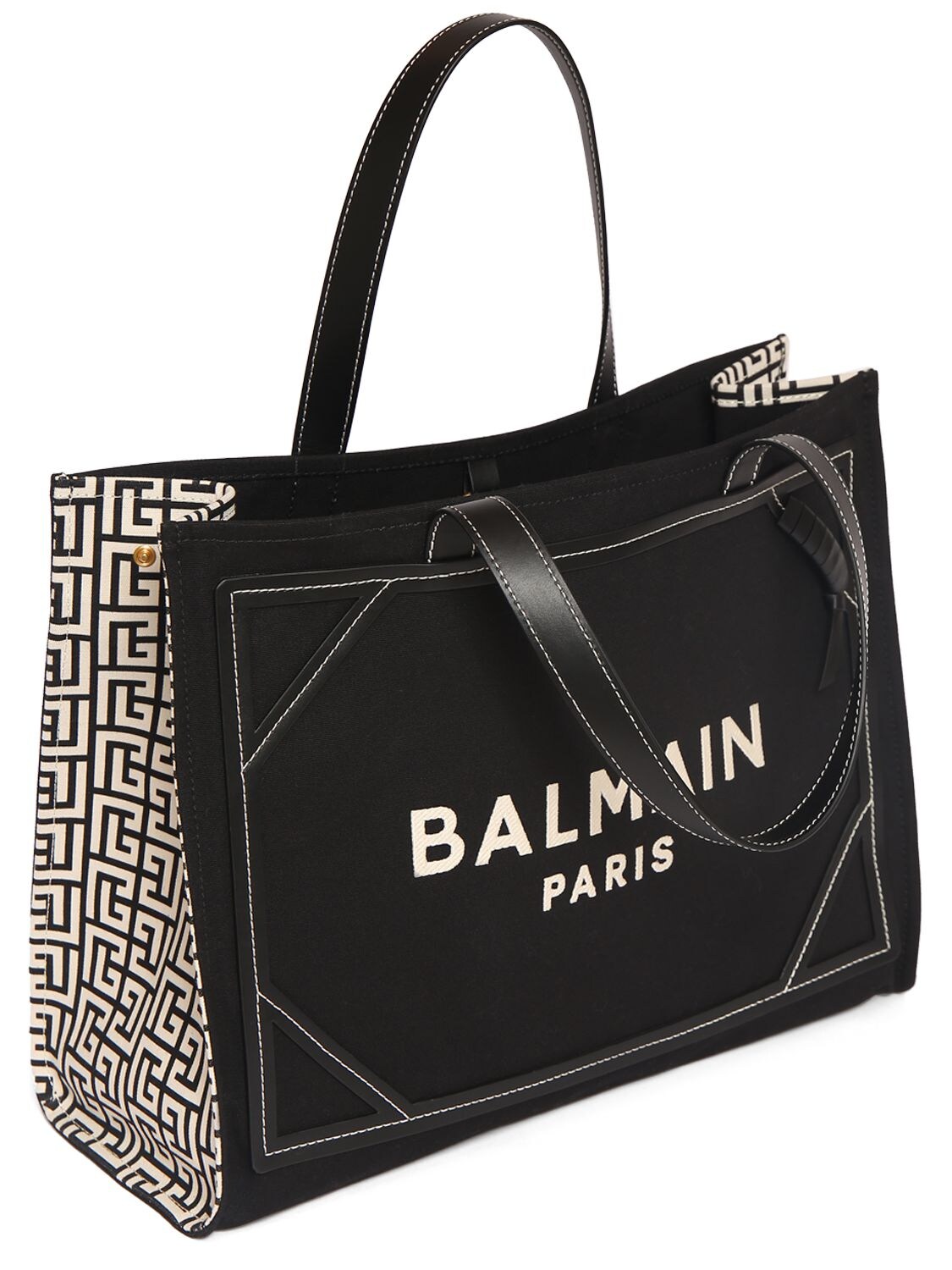 Shop Balmain B-army Monogram Canvas Tote Bag In Gfe Ivoire,noir