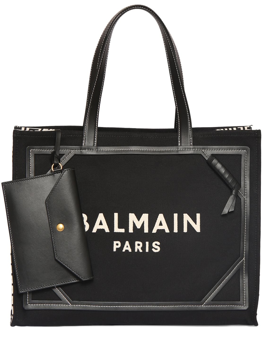 Shop Balmain B-army Monogram Canvas Tote Bag In Gfe Ivoire,noir