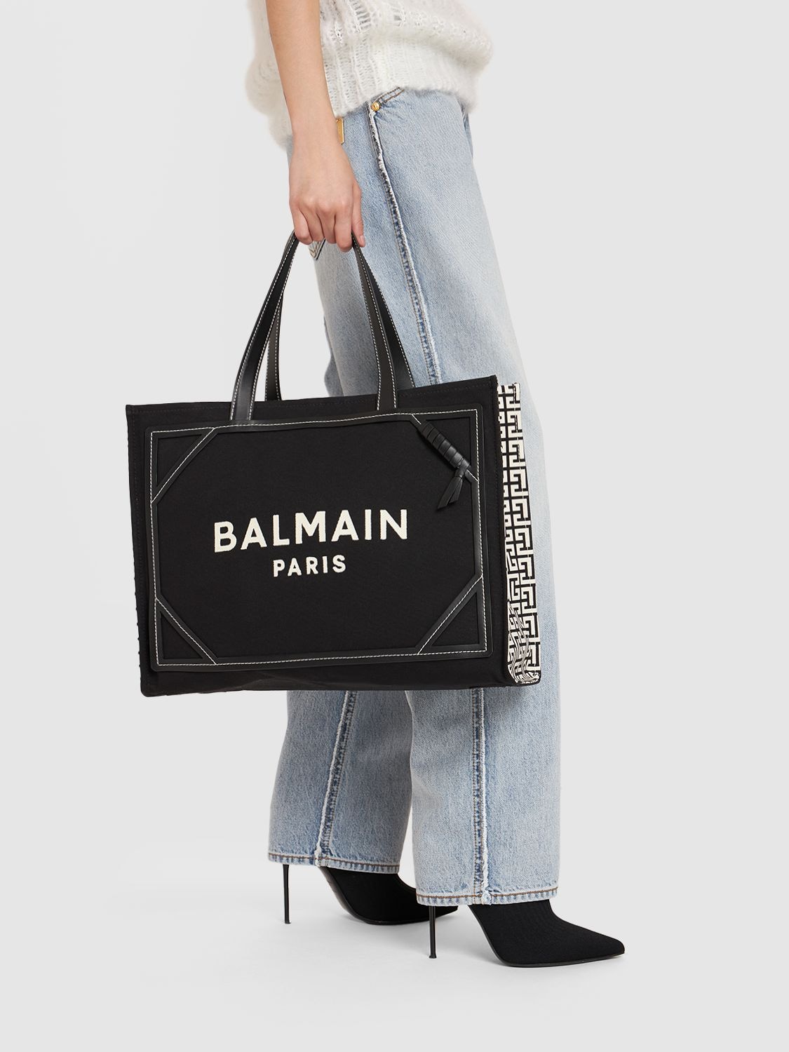 BALMAIN B-ARMY MONOGRAM CANVAS TOTE BAG 