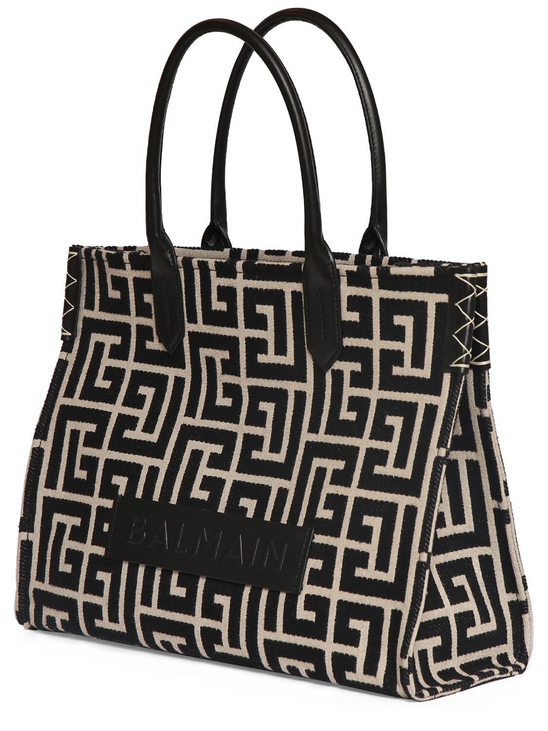 Shop Balmain B-army Monogram Canvas Tote Bag In Gfe Ivoire,noir