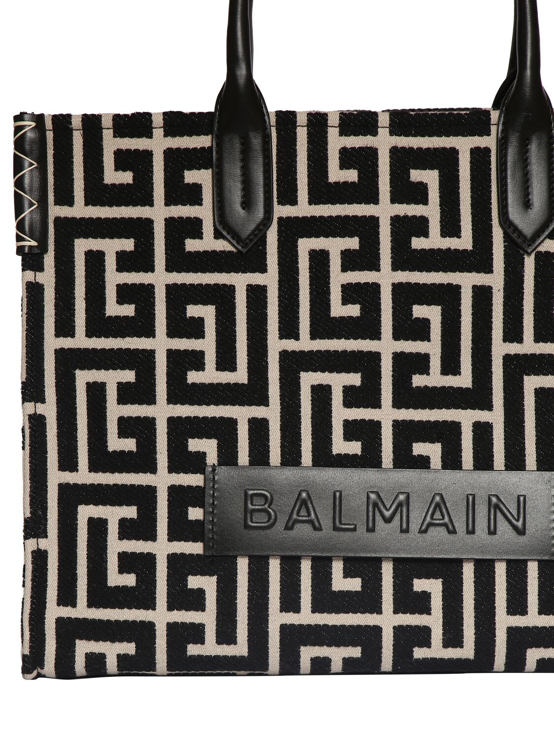 Shop Balmain B-army Monogram Canvas Tote Bag In Gfe Ivoire,noir
