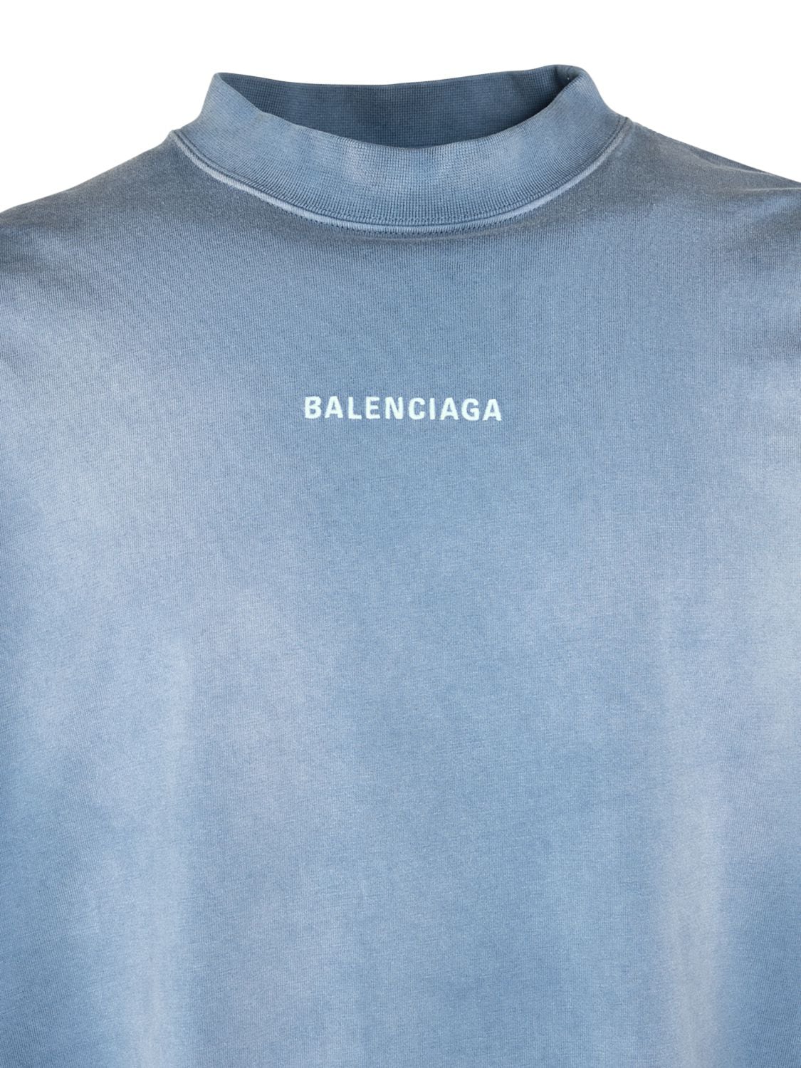 Shop Balenciaga Embroidered Cotton Jersey T-shirt In Washed Blue