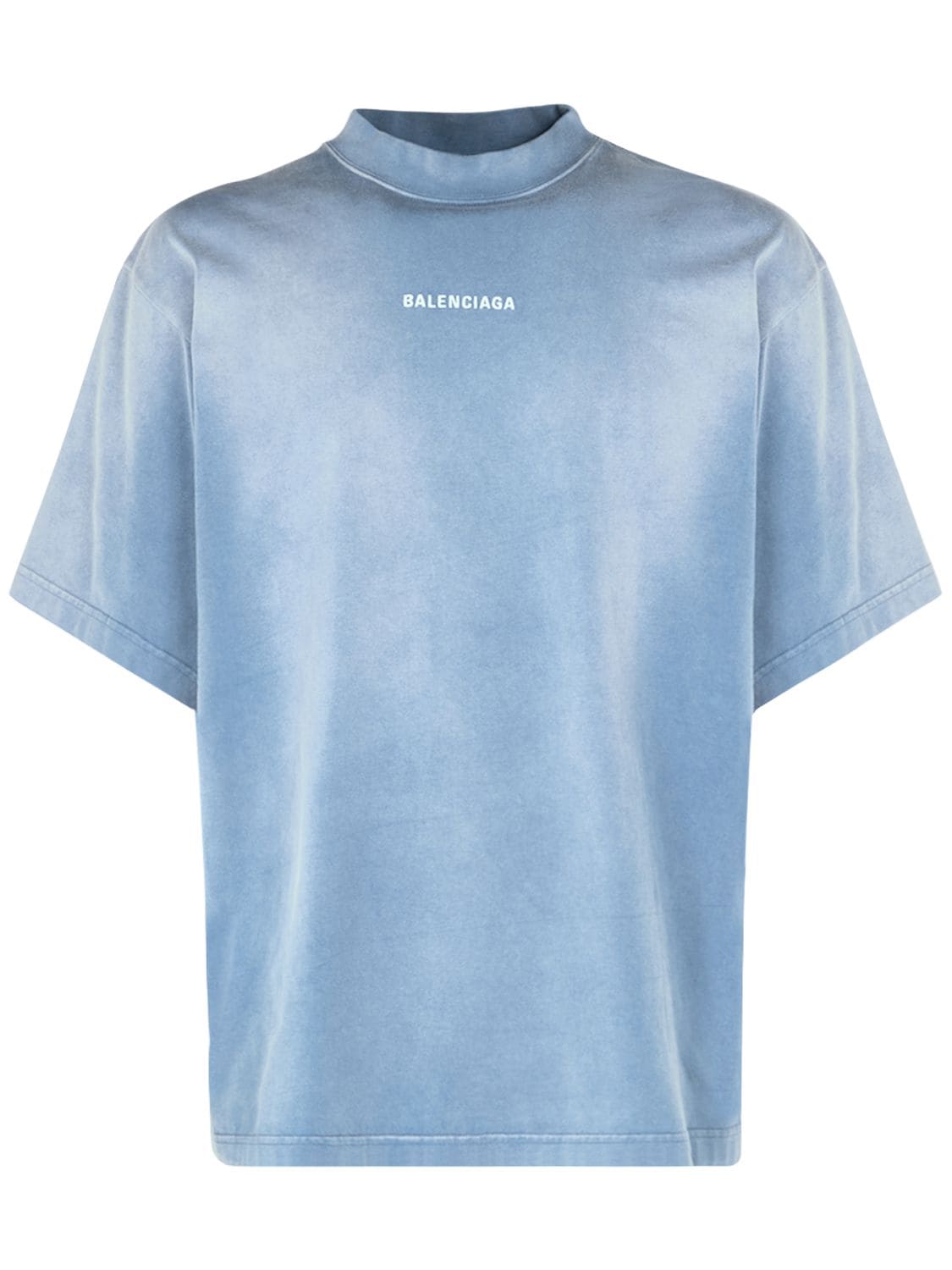 Balenciaga Embroidered Cotton Jersey T-shirt In Washed Blue