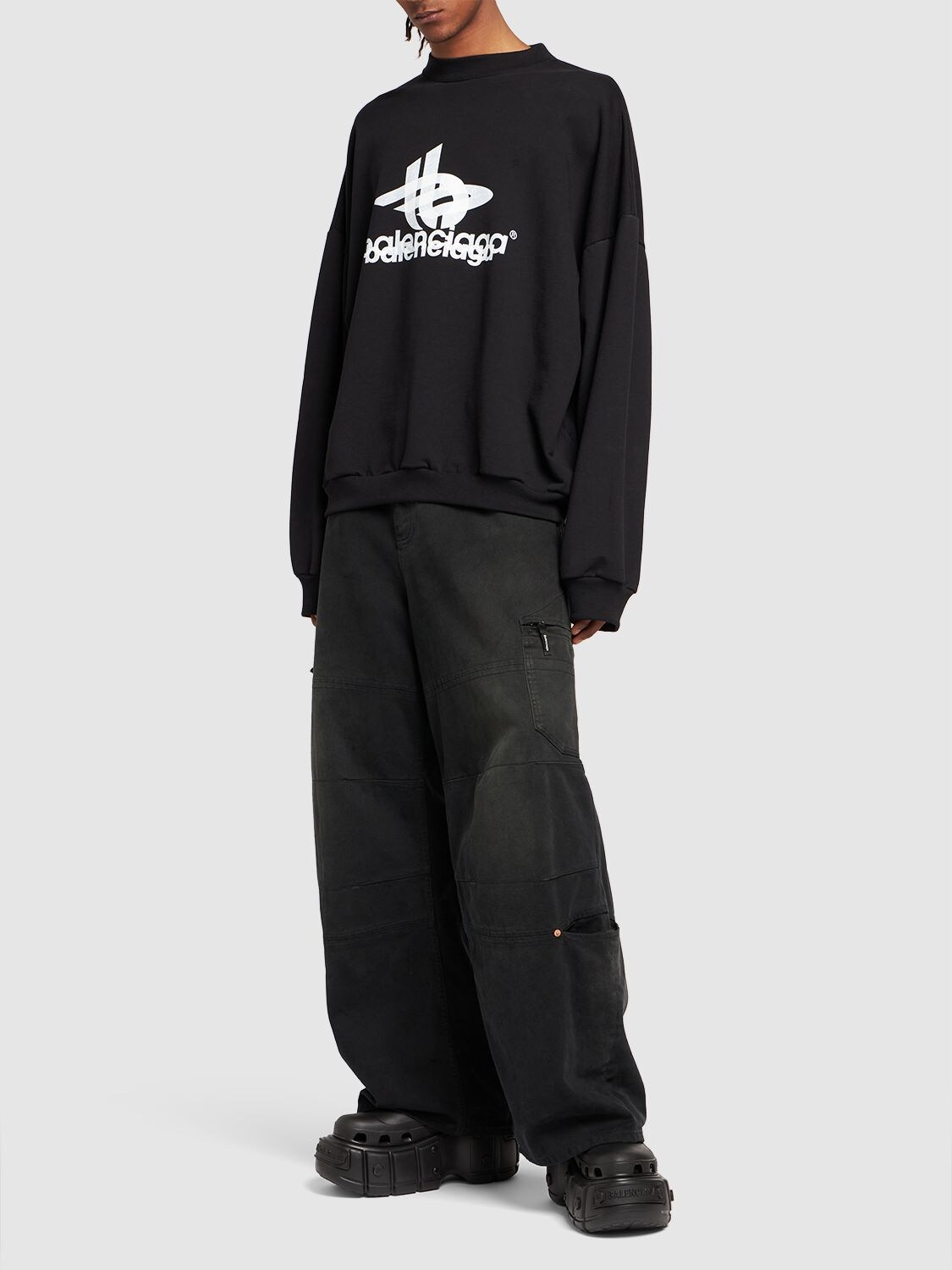 Shop Balenciaga Layered Sports Cotton Sweatshirt In Black