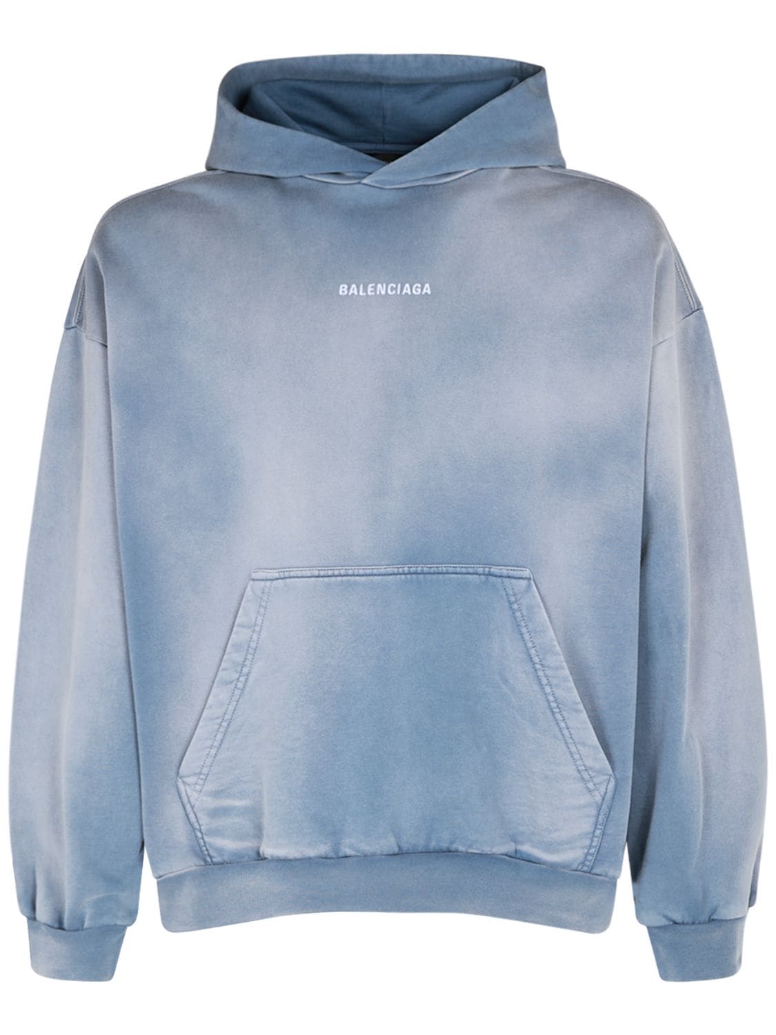 Shop Balenciaga Embroidered Cotton Jersey Hoodie In Washed Blue