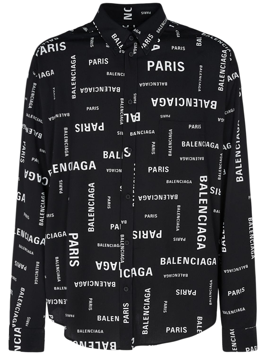 Balenciaga Paris Allover Viscose Poplin Shirt In Black,white