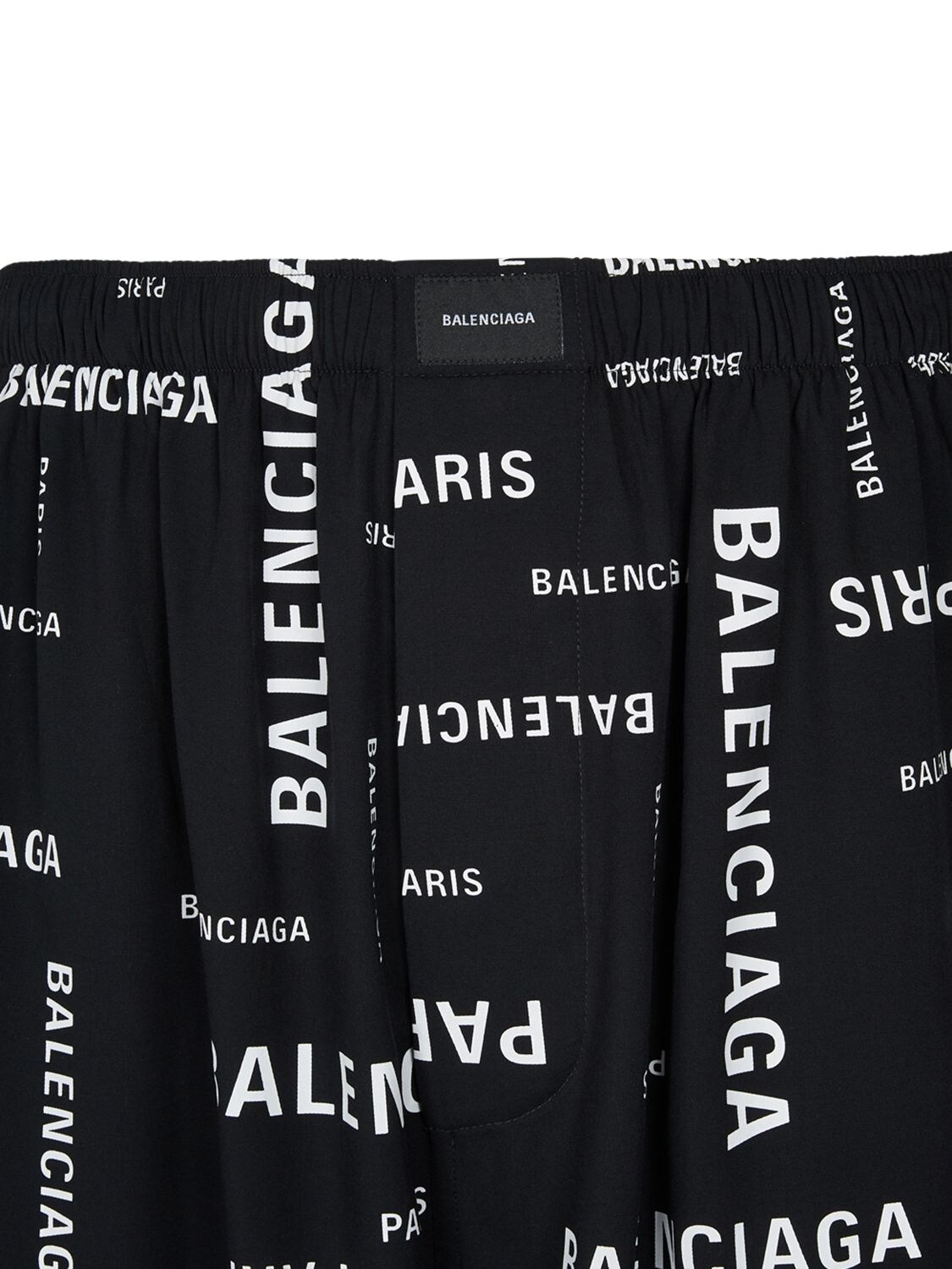 Shop Balenciaga Paris Allover Viscose Poplin Pants In Black,white
