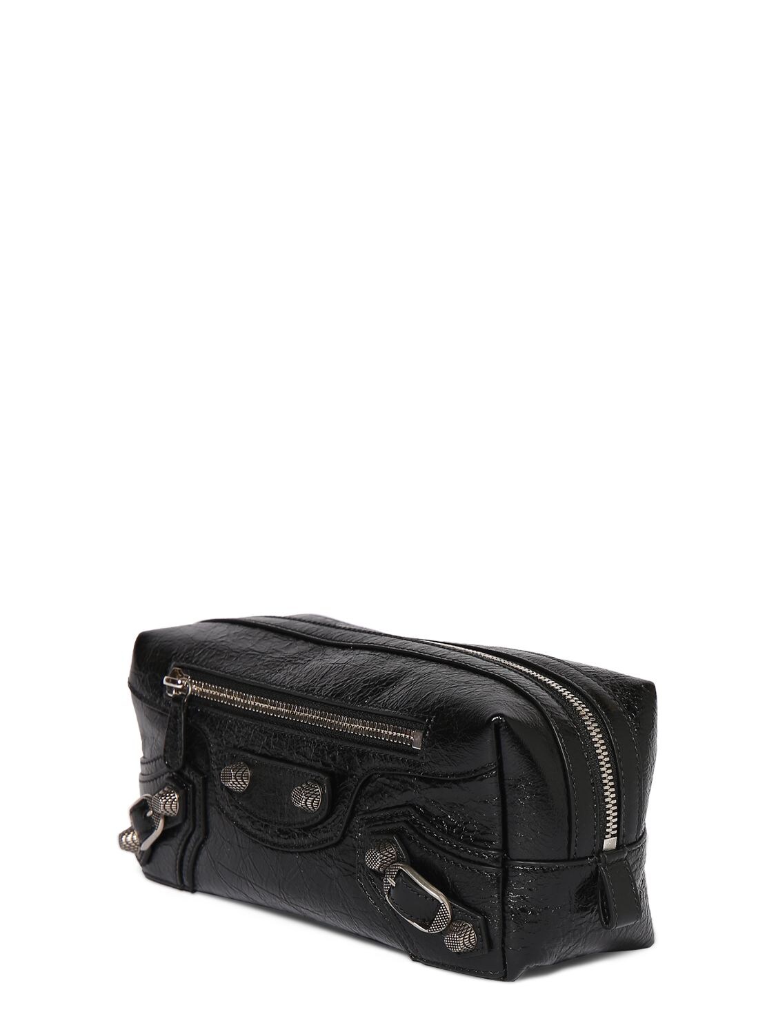 Shop Balenciaga Cagole Leather Nano Pouch In Black