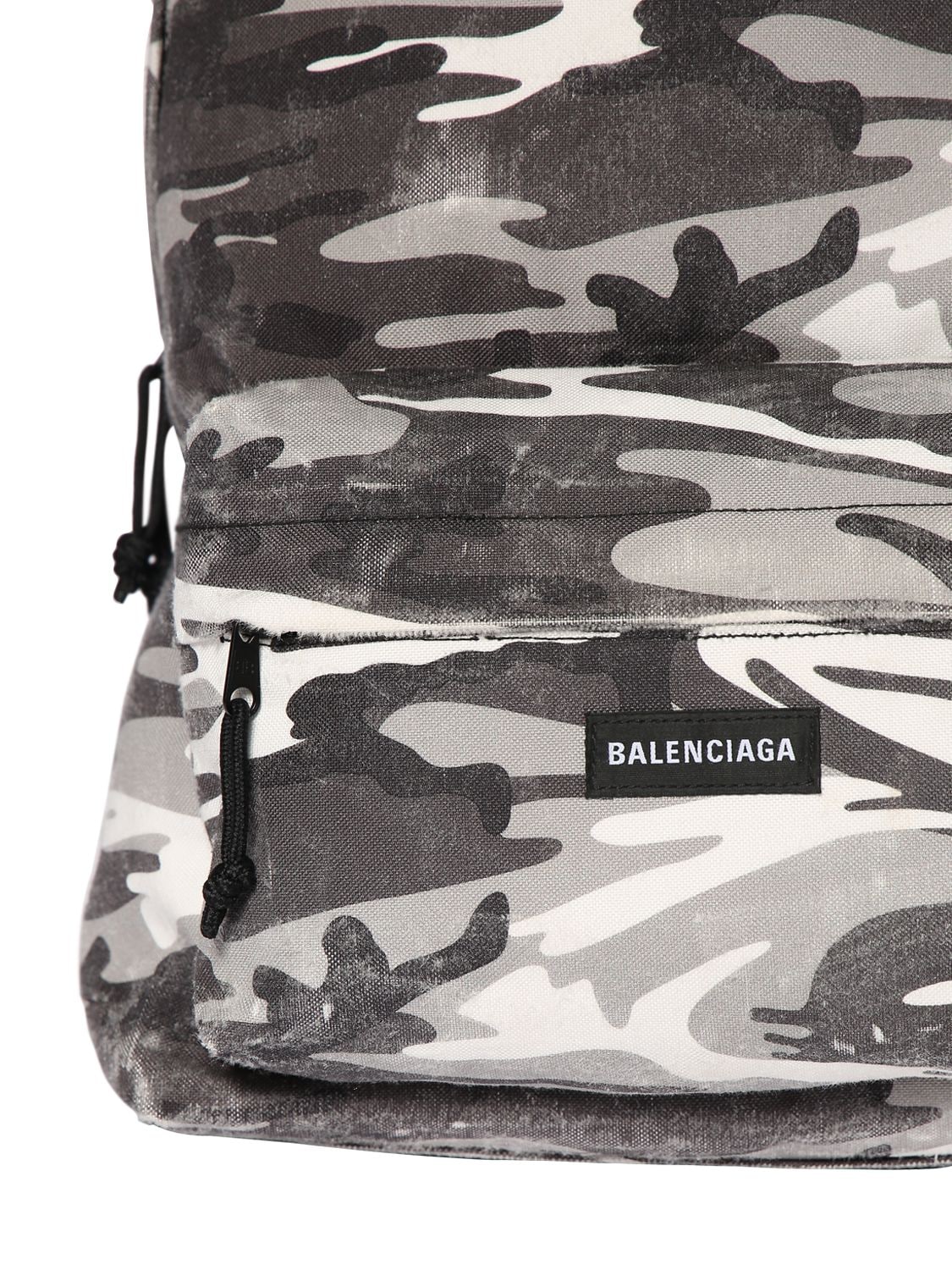 Shop Balenciaga Camo Printed Nylon Backpack In Grey,white