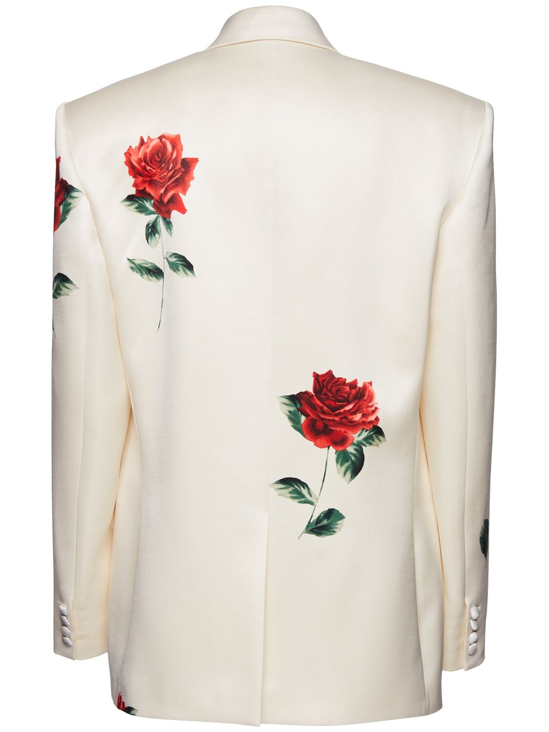 Shop Magda Butrym Rose Printed Silk Blend Satin Blazer In White