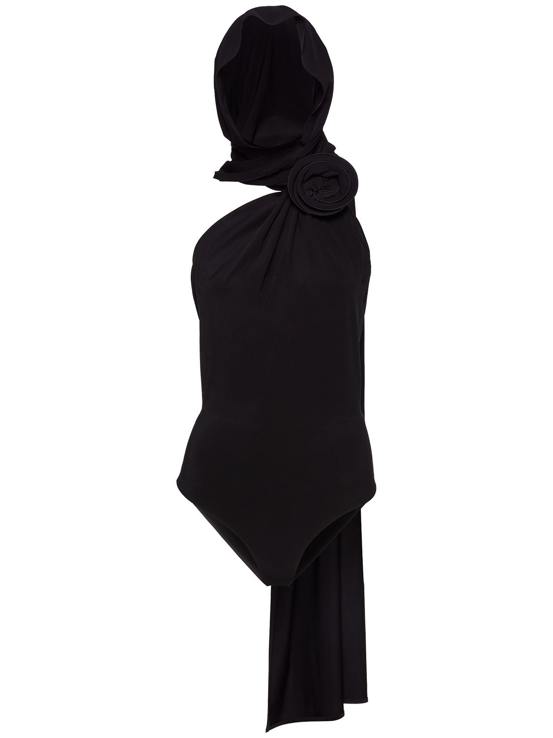 Magda Butrym Draped Jersey Bodysuit W/hood In Black