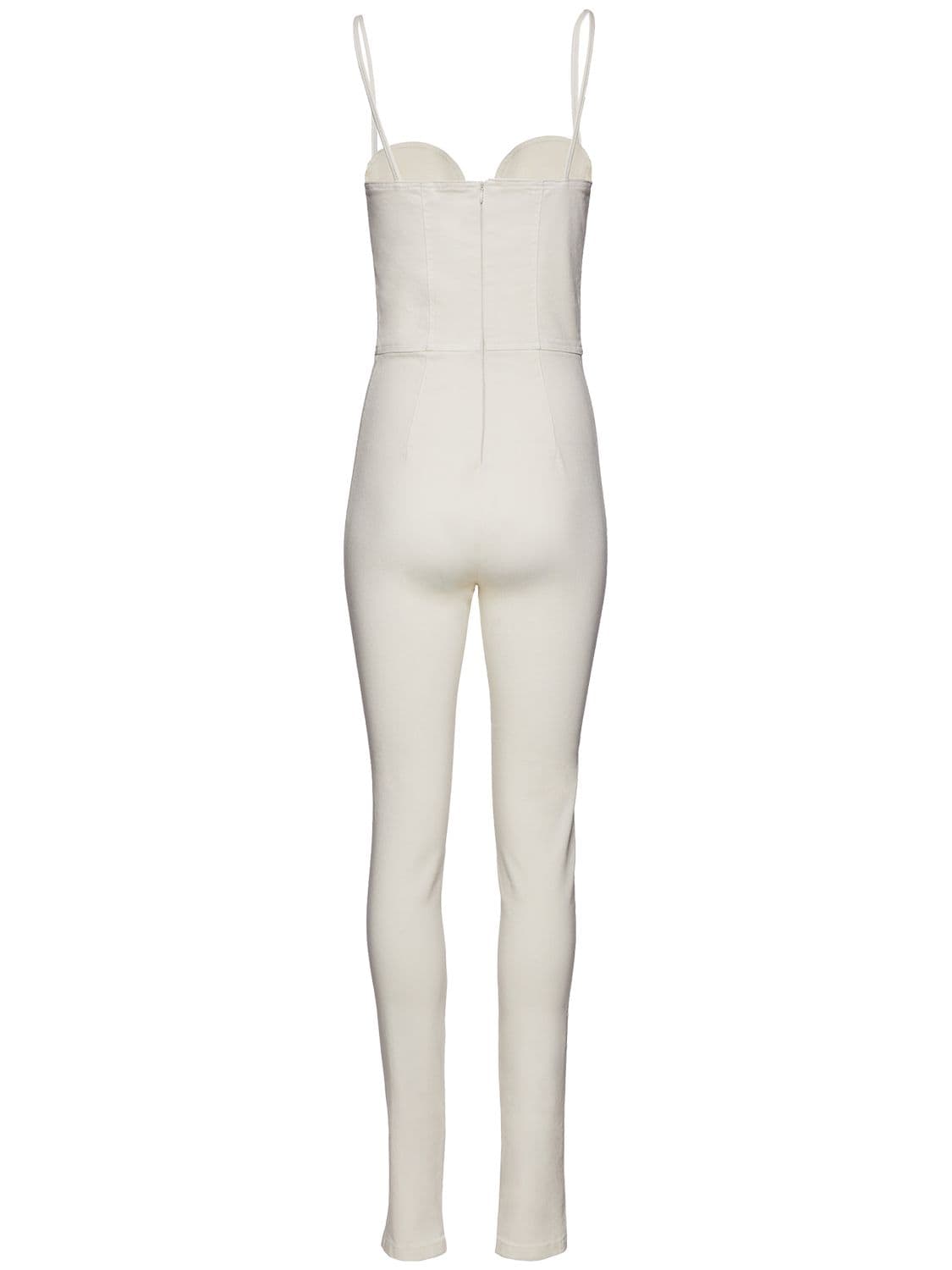 Shop Magda Butrym Stretch Cotton Denim Corset Jumpsuit In Cream