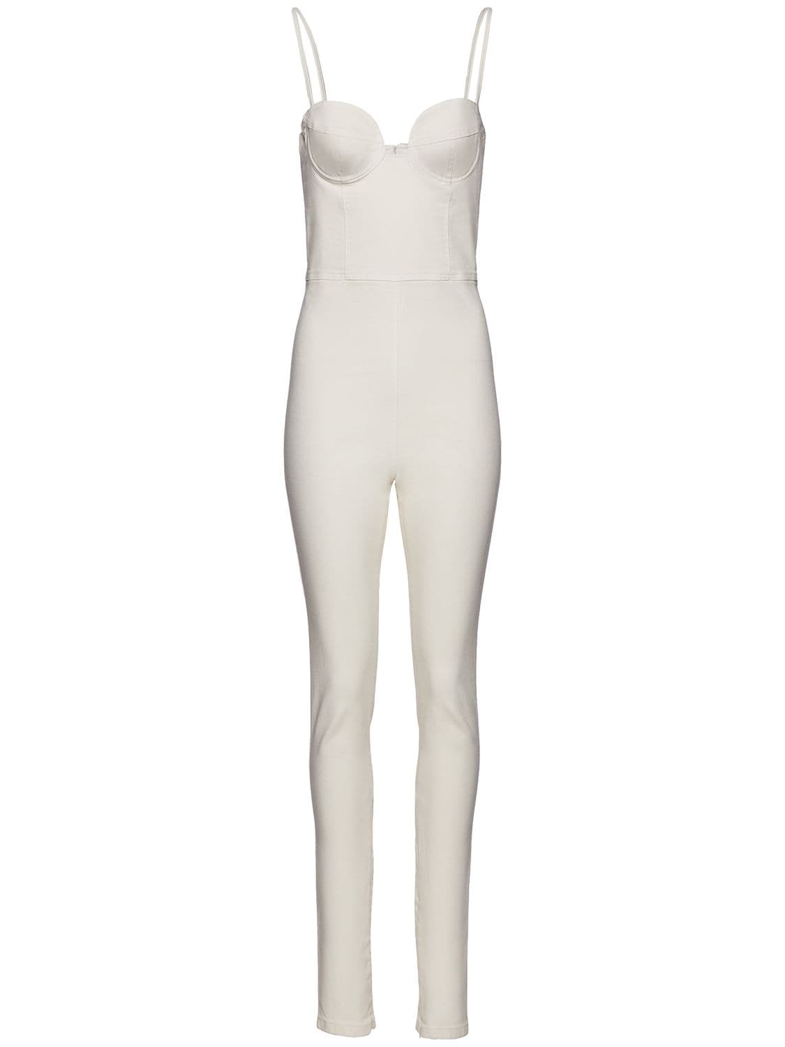 Magda Butrym Stretch Cotton Denim Corset Jumpsuit In Cream