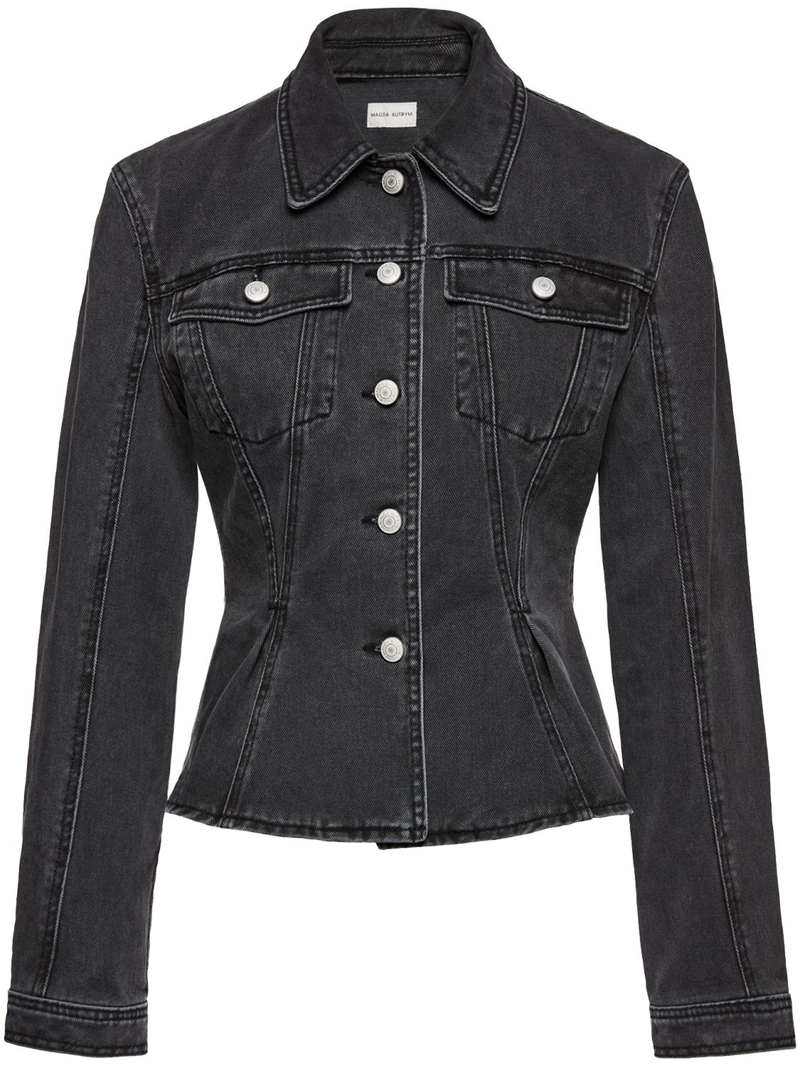 Shop Magda Butrym Flared Cotton Denim Jacket In Black