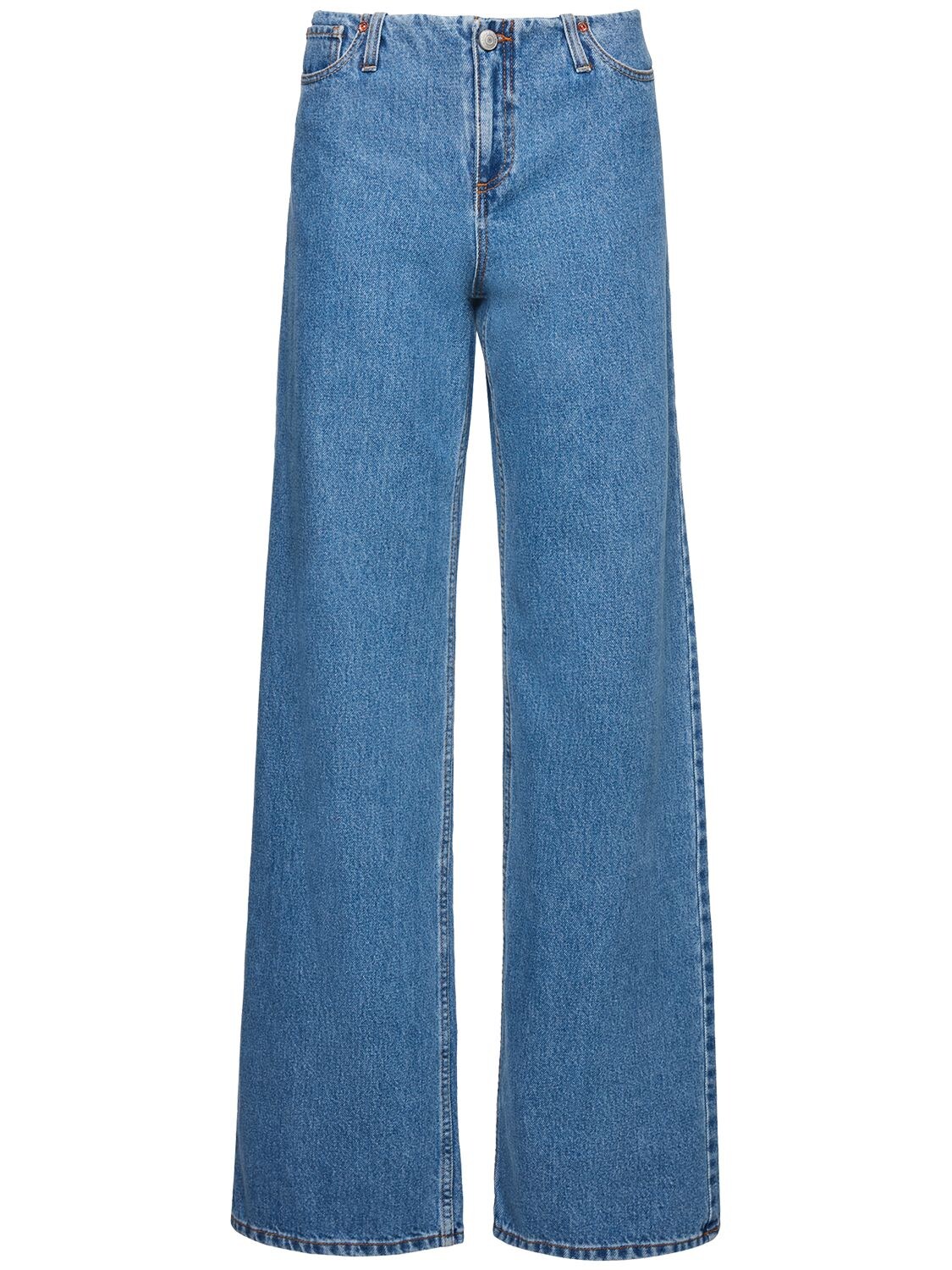 Shop Magda Butrym Low Rise Wide Cotton Denim Jeans In Blue