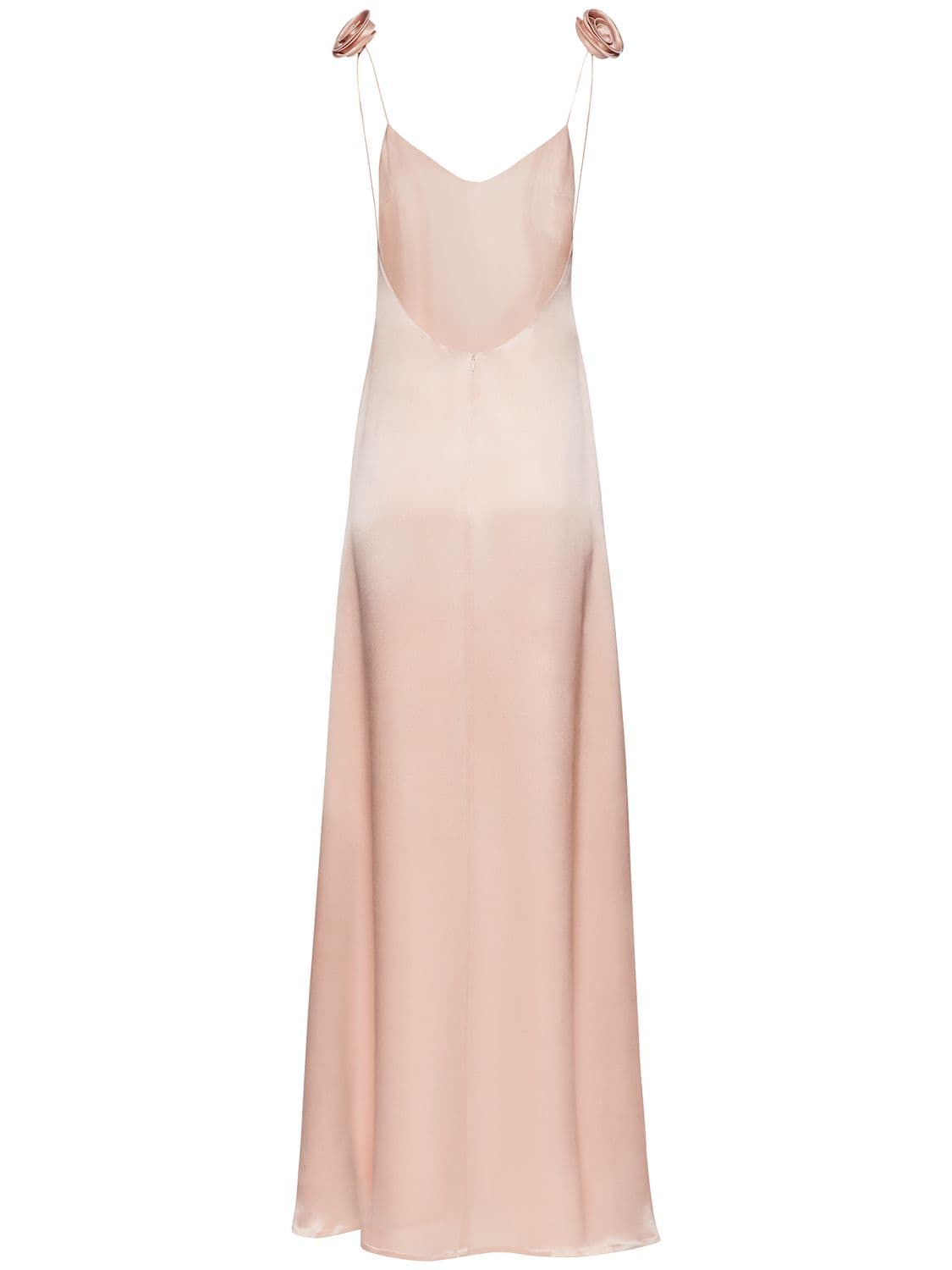 Shop Magda Butrym Silk Satin Long Slip Dress W/roses In Light Pink