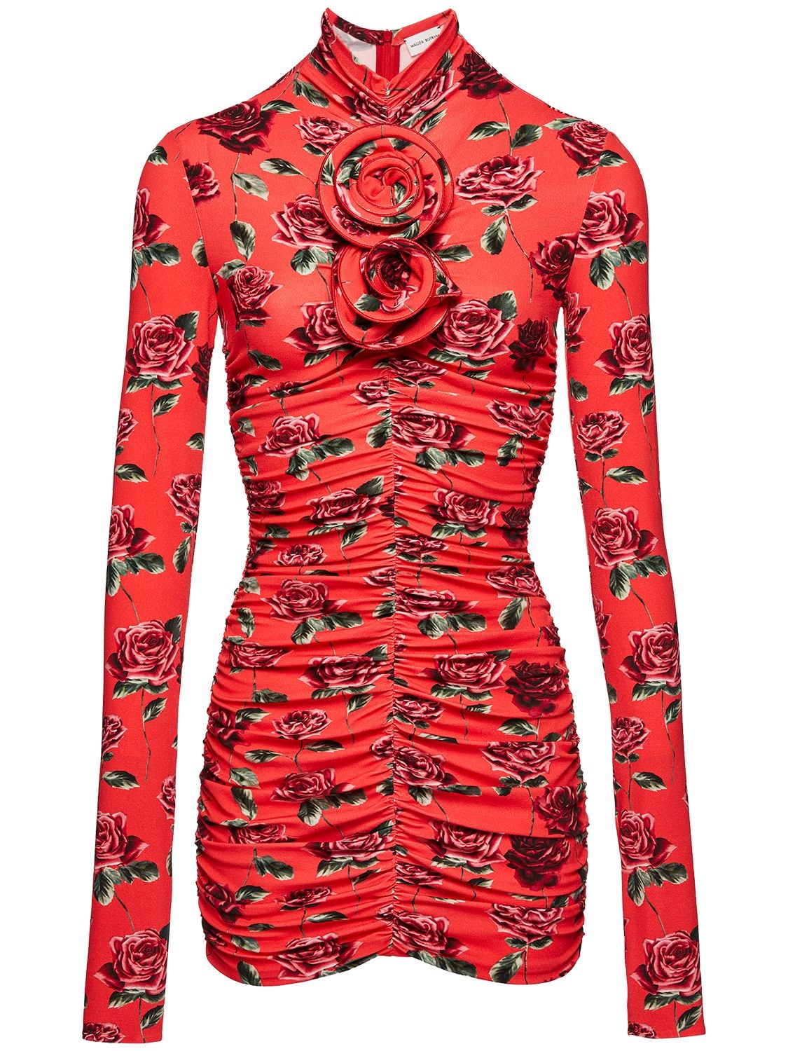 Image of Printed Ruched Jersey Mini Dress W/roses