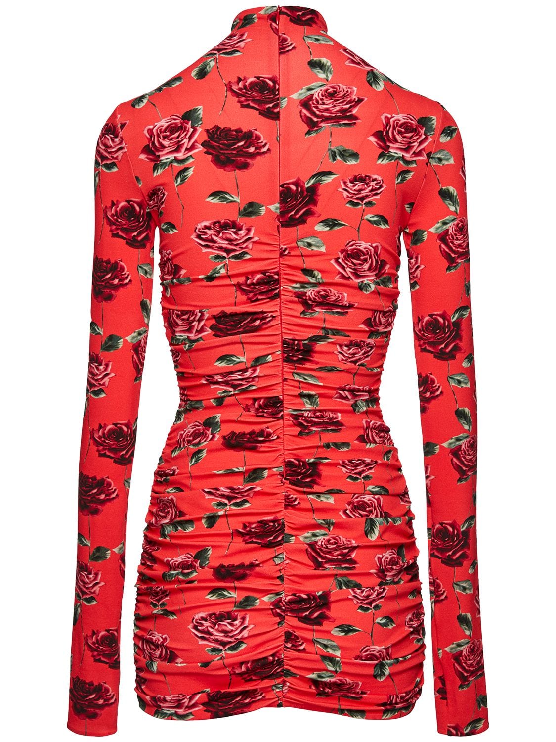Shop Magda Butrym Printed Ruched Jersey Mini Dress W/roses In Multicolor