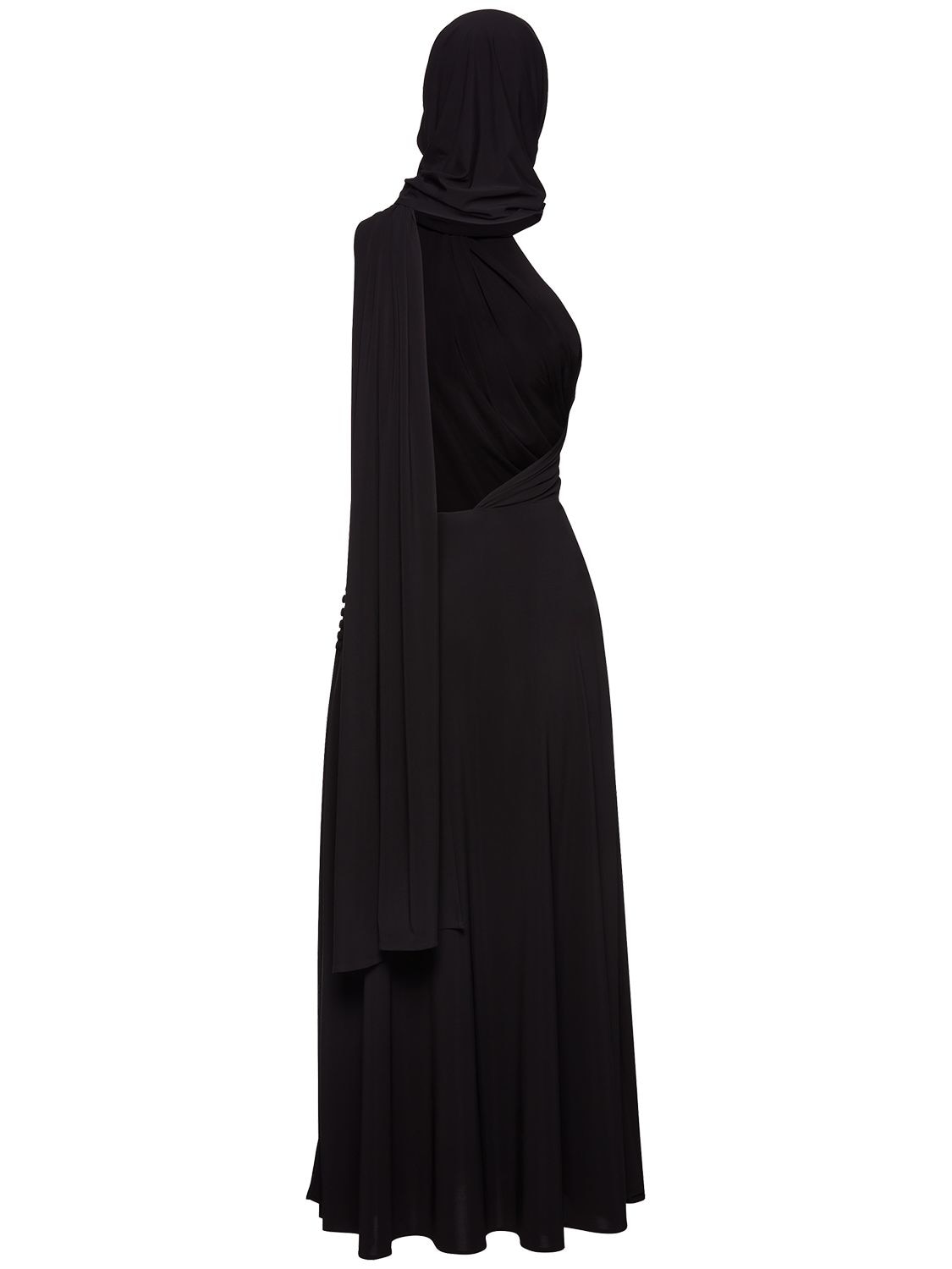 Shop Magda Butrym Hooded Jersey Midi Dress In Black
