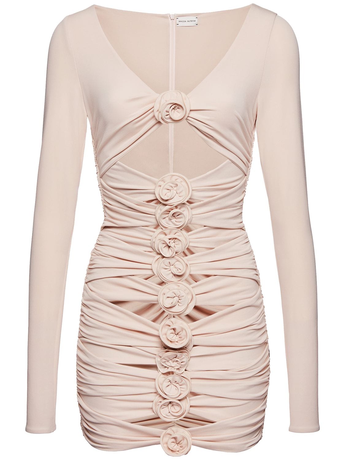 Magda Butrym Cutout Jersey Mini Dress W/roses In Light Beige