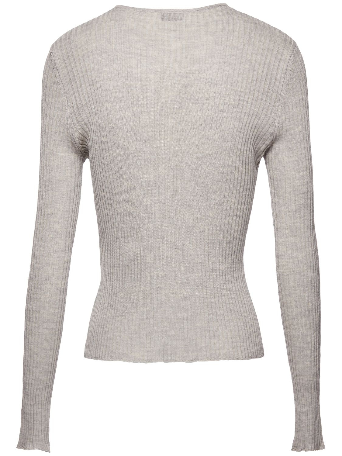 Shop Magda Butrym Rib Knit Silk Cardigan W/rose In Grey