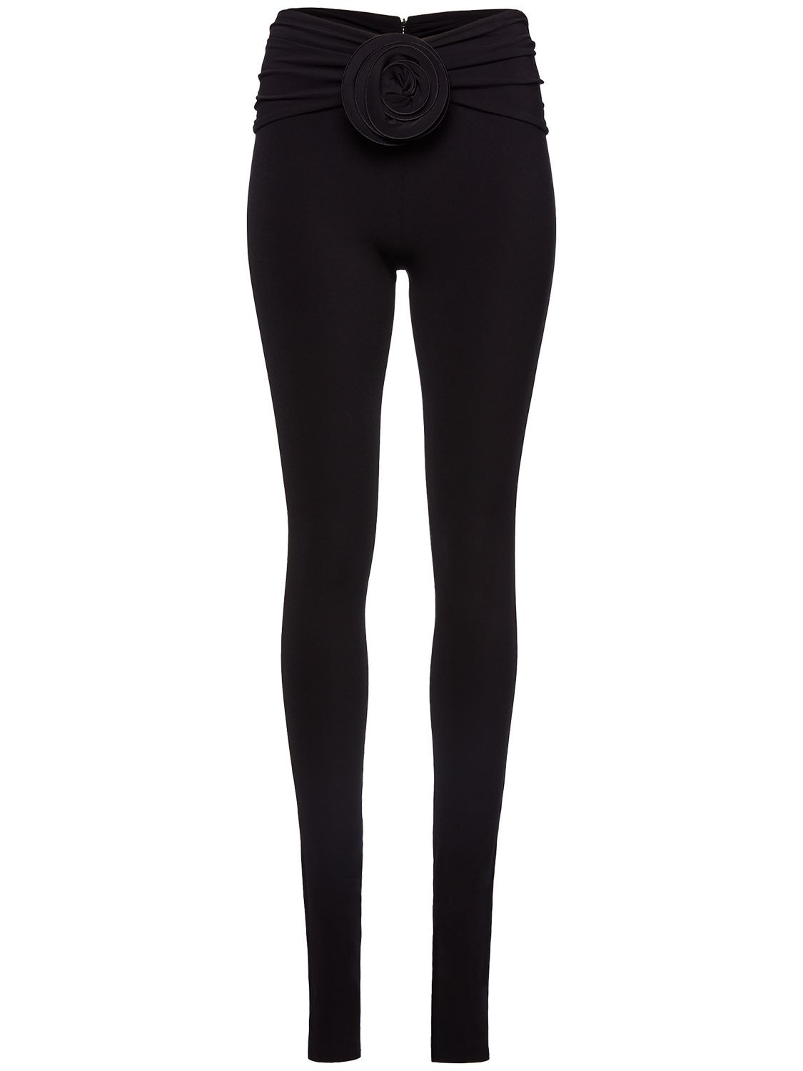Shop Magda Butrym Draped Jersey Leggings W/rose In Black