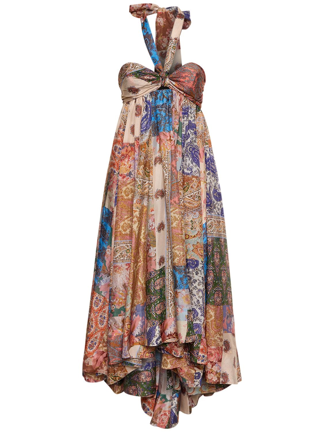 Image of Devi Printed Silk Halter Dress