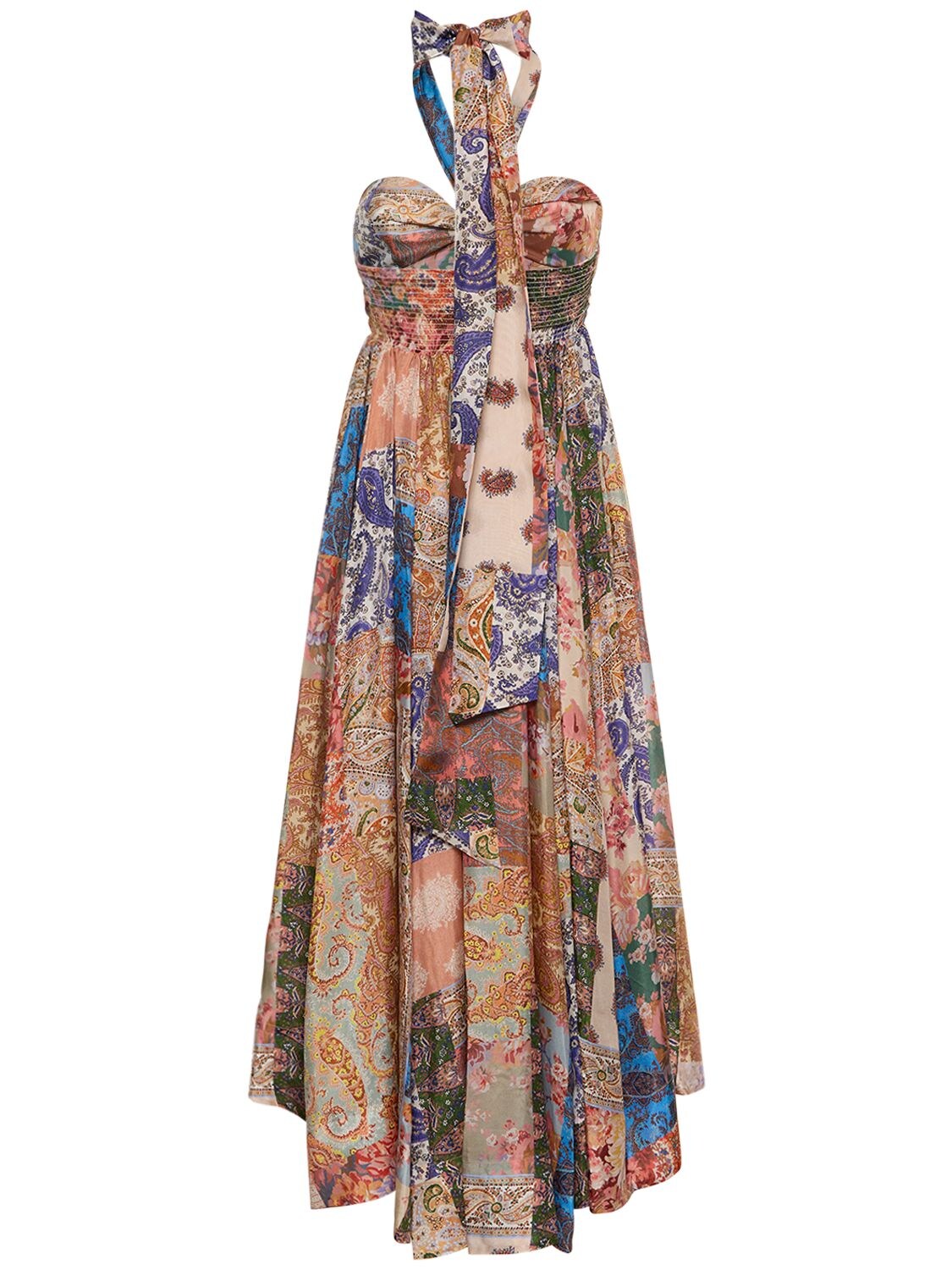 Shop Zimmermann Devi Printed Silk Halter Dress In Multicolor