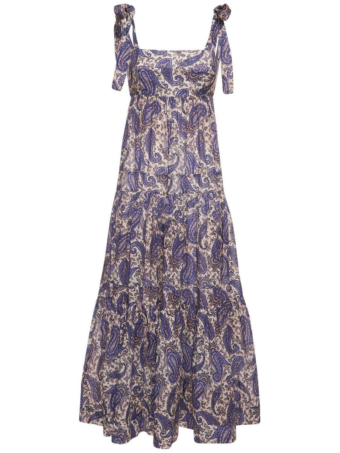 Image of Devi Printed Lace-up Cotton Maxi Dress
