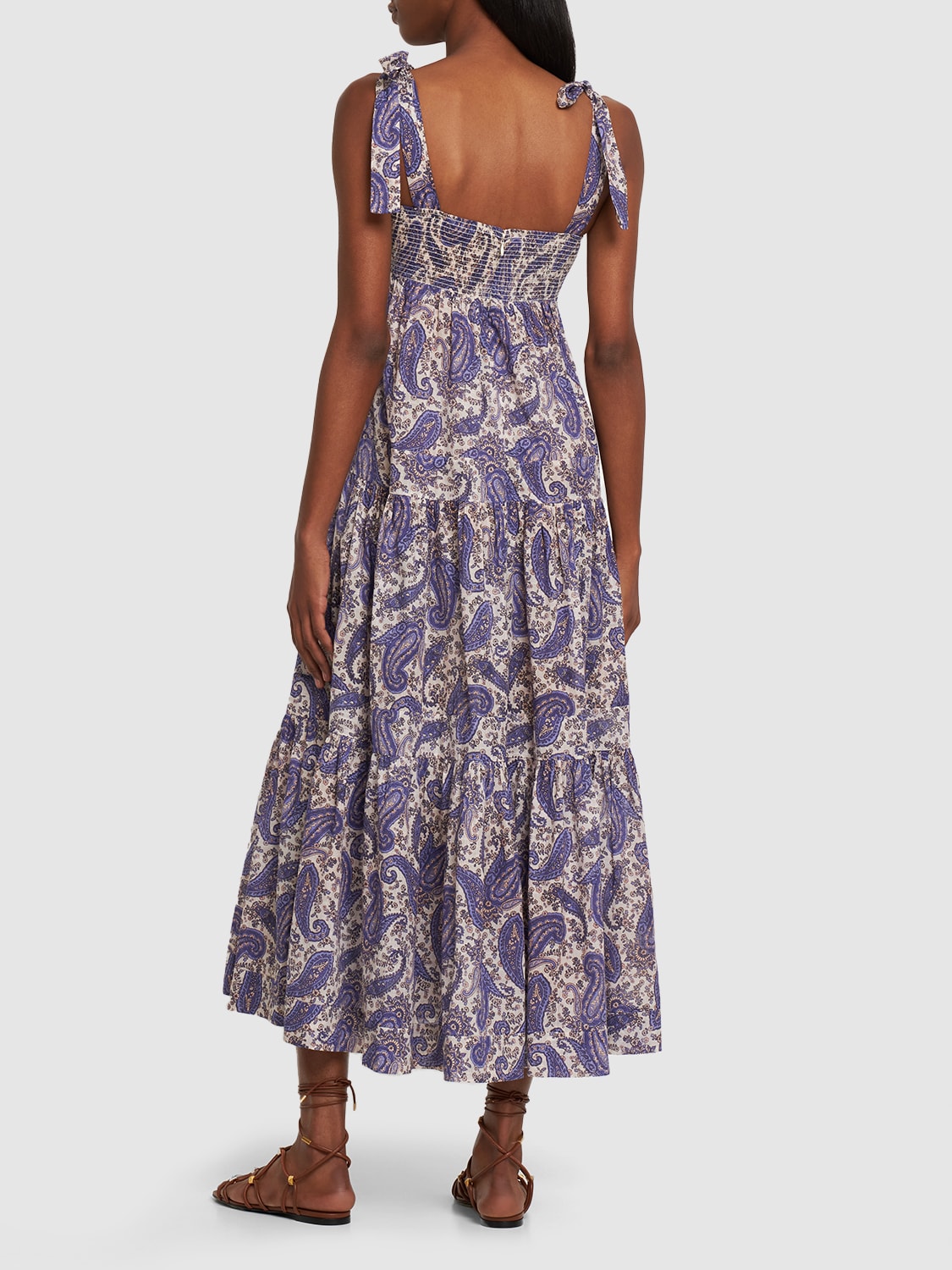 Shop Zimmermann Devi Printed Lace-up Cotton Maxi Dress In Multicolor