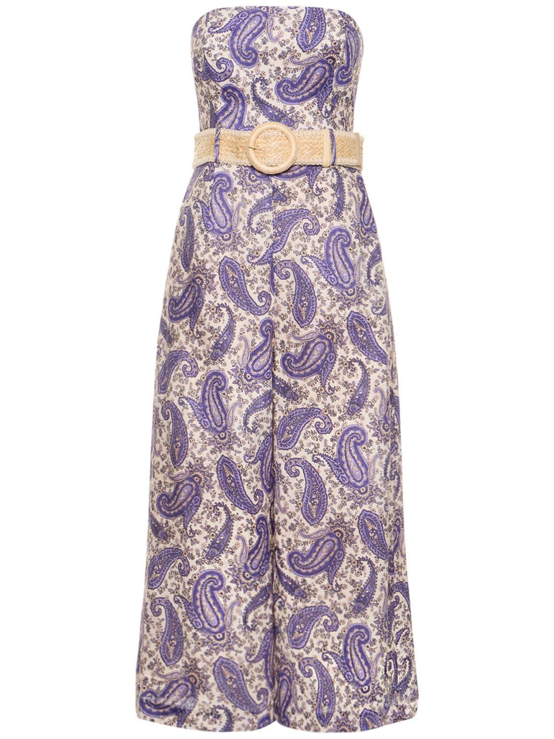 Image of Devi Printed Linen Strapless Jumpsuit