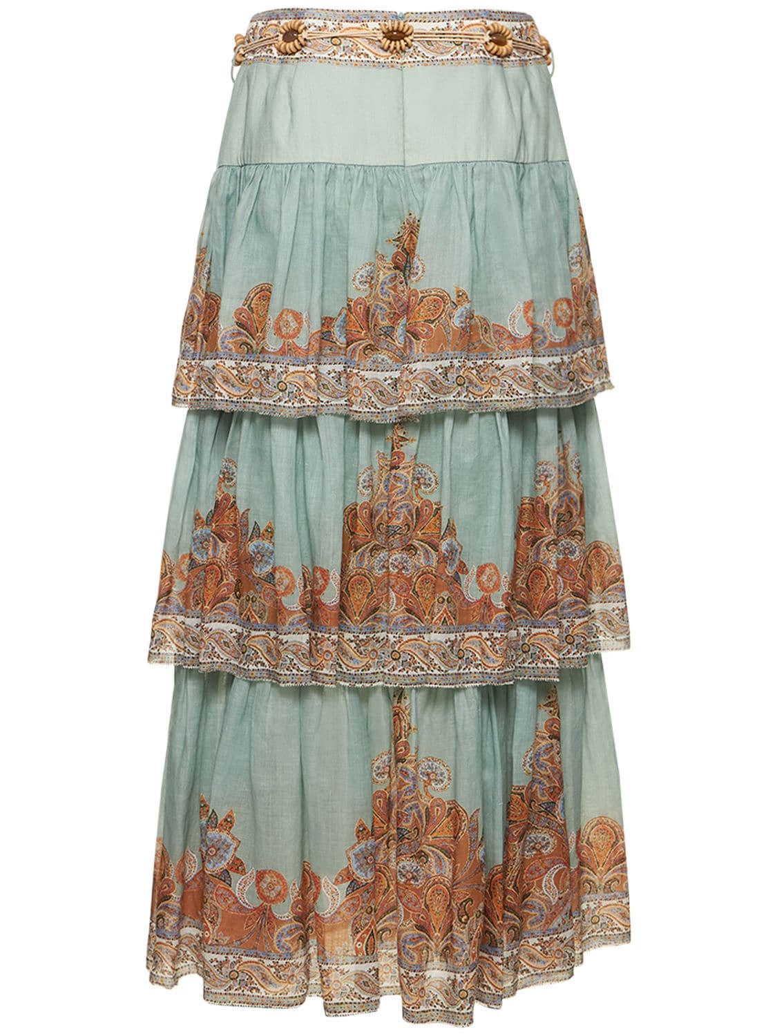 Shop Zimmermann Devi Printed Tiered Maxi Skirt In Multicolor