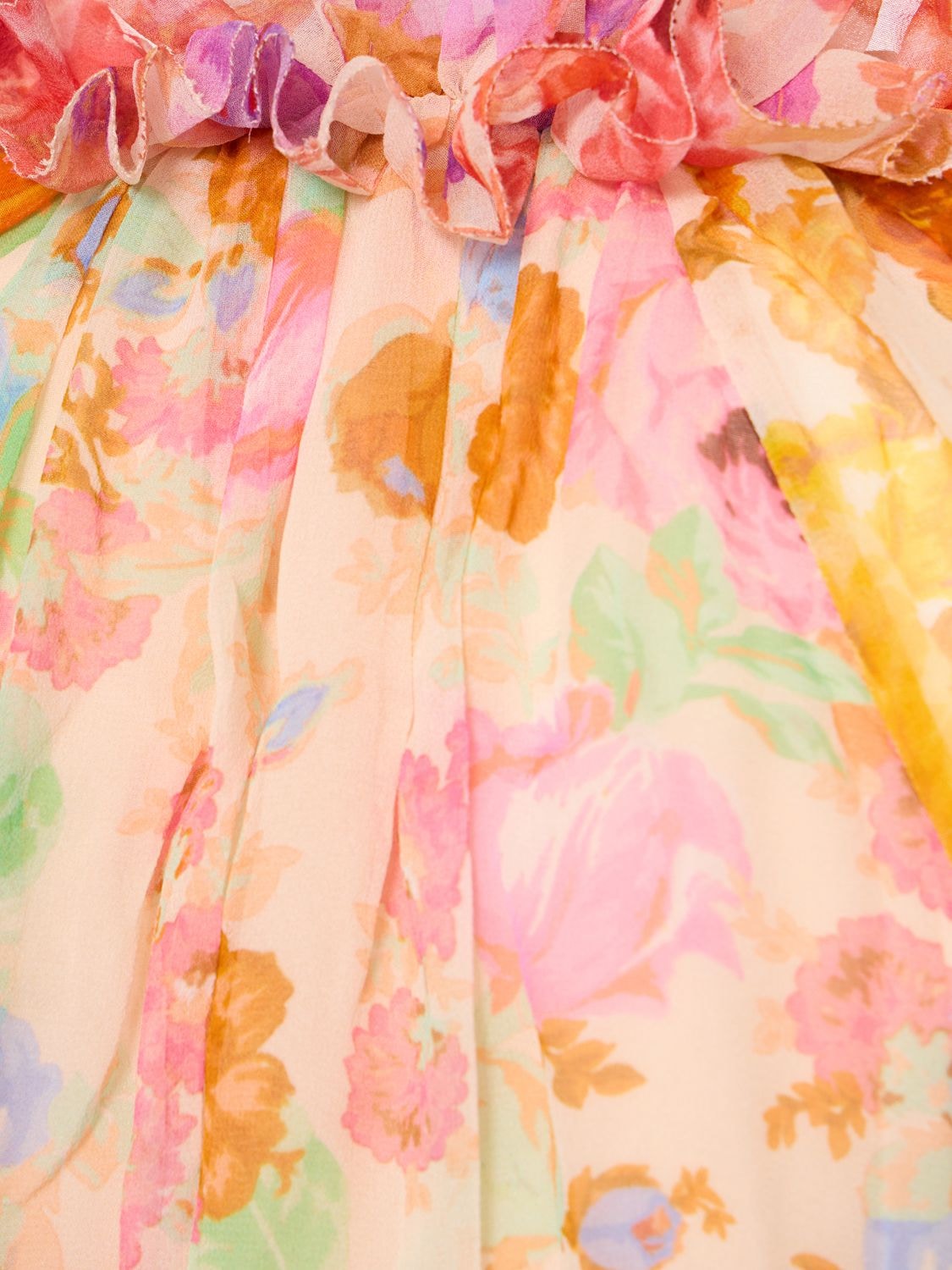 Shop Zimmermann Raie Floral Print Ruffled Silk Romper In Multicolor