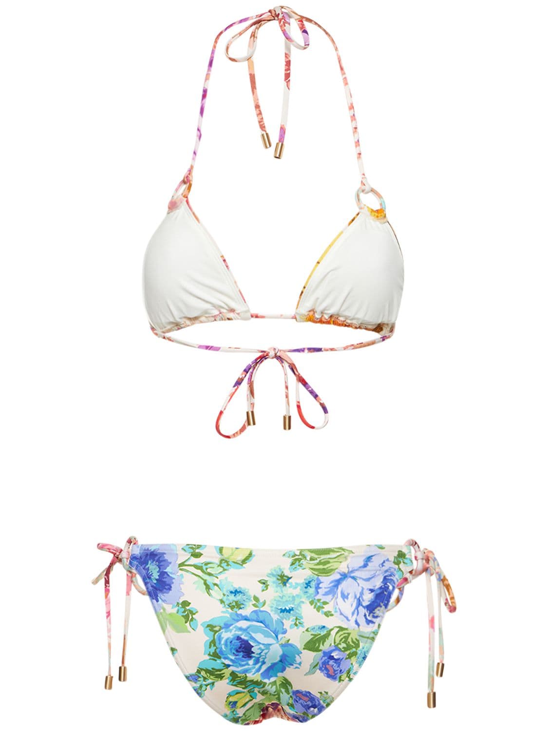 Shop Zimmermann Raie Floral Triangle Bikini Set In Multicolor