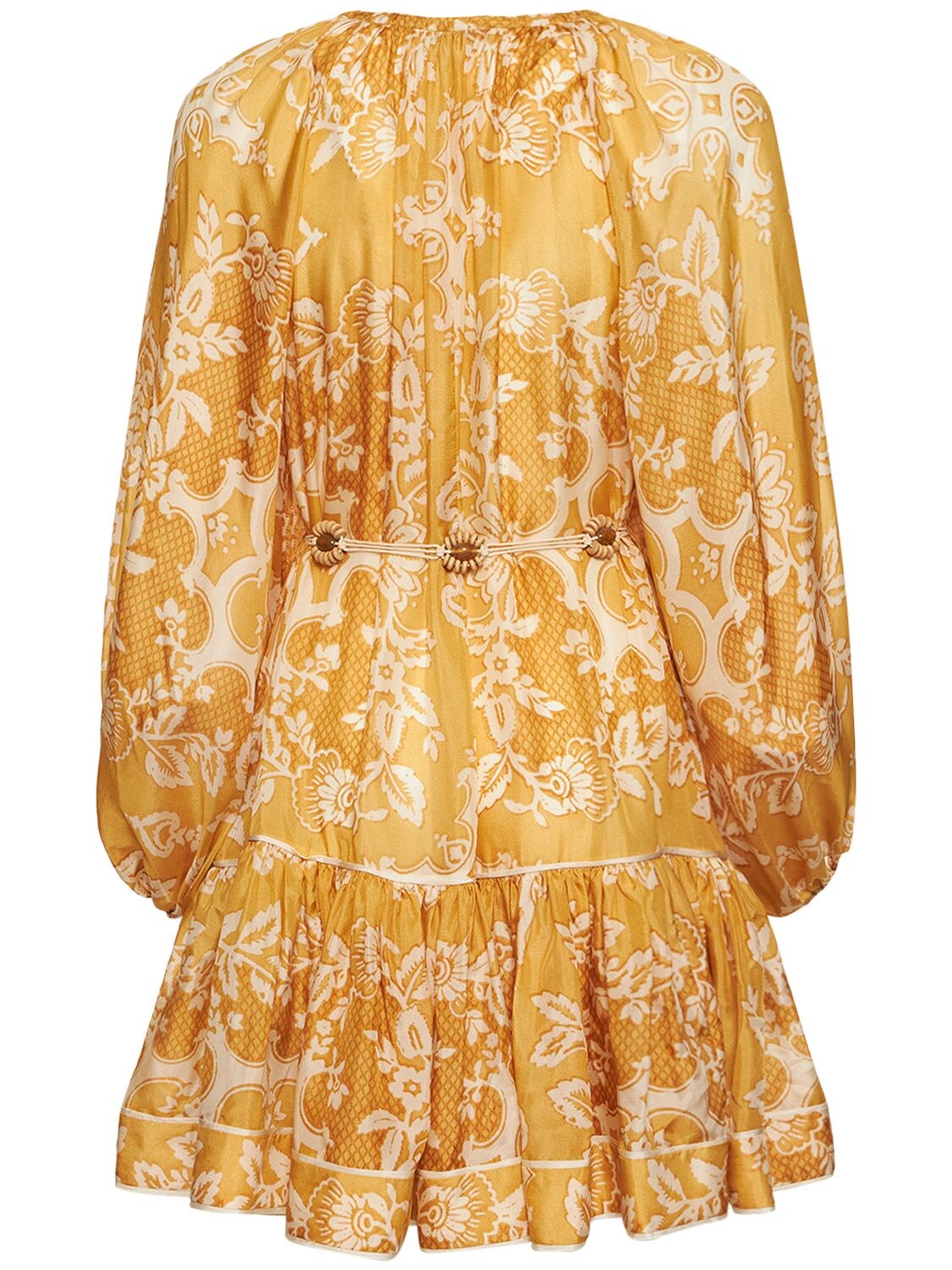 Shop Zimmermann Raie Printed Tiered Silk Mini Dress In Multicolor