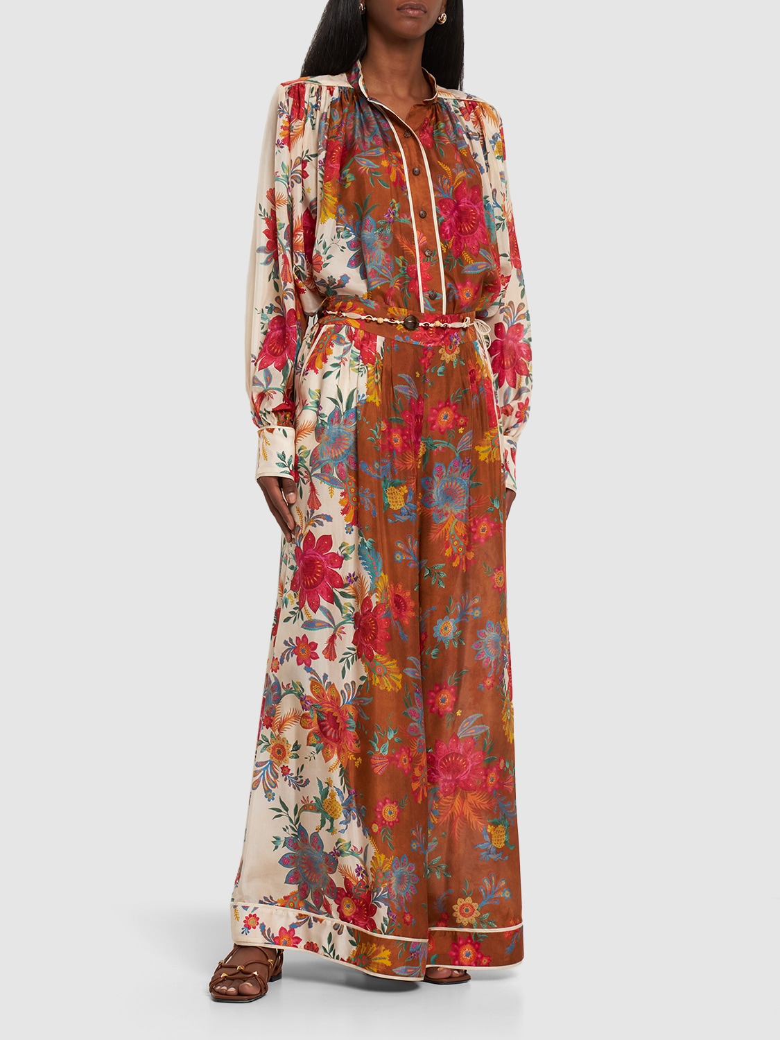 Shop Zimmermann Ginger Floral Relaxed Fit Silk Pants In Multicolor